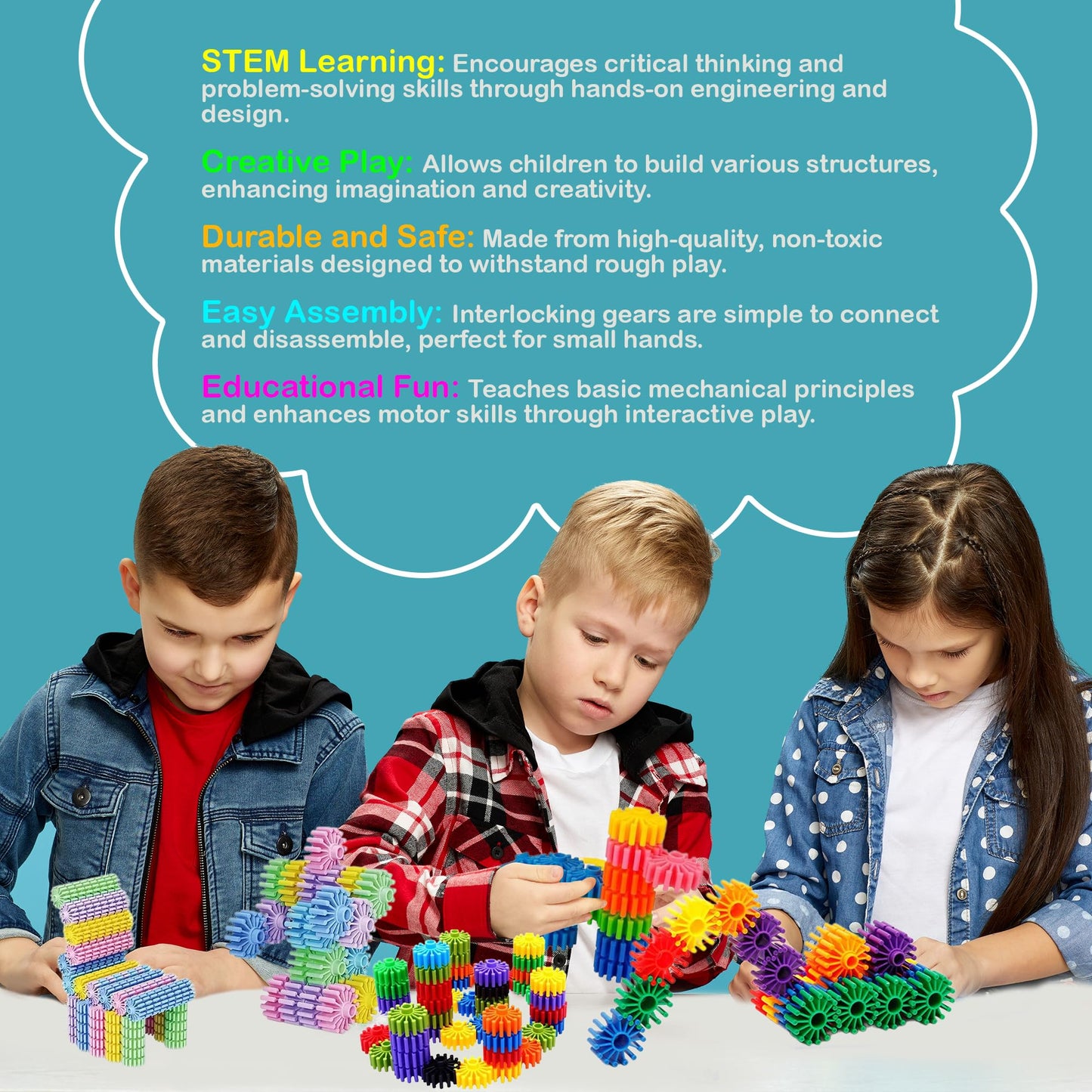 KAKATIMES STEM Building Blocks for Kids – Safe Educational Gear Interlocking Construction Set to Boost Creativity & Problem-Solving