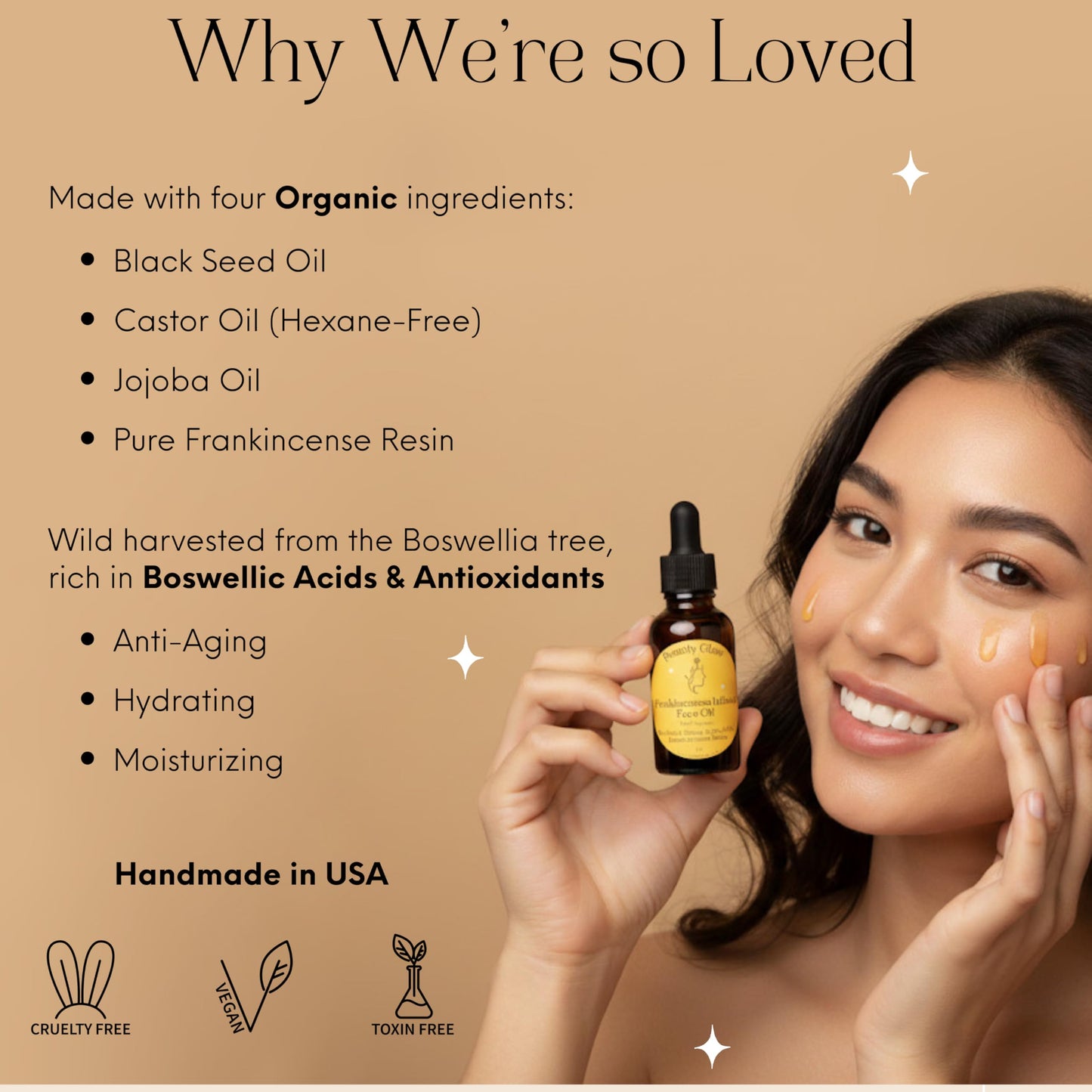 Frankincense Resin Face Serum with Organic Black Seed, Castor & Jojoba Oils – Anti-Aging, Hydrating, Natural Skincare, 1 Fl Oz