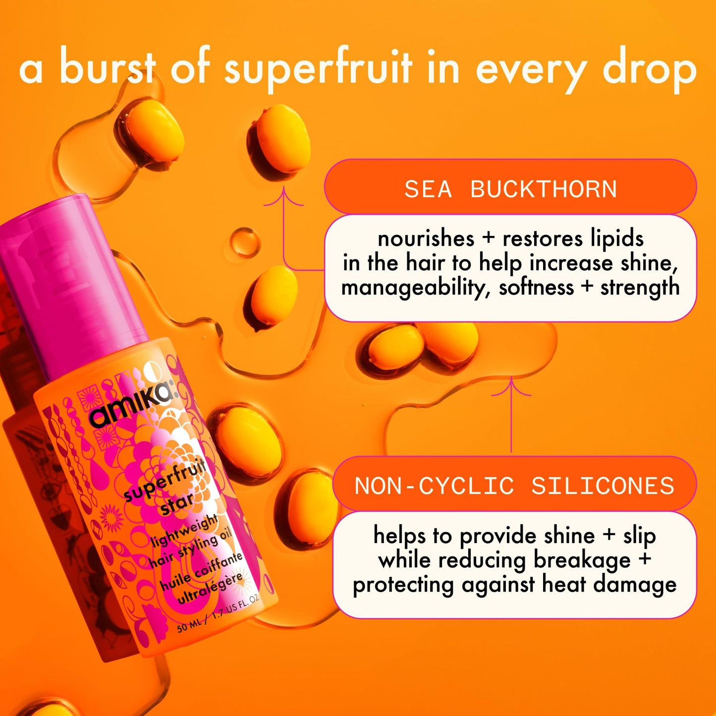 amika superfruit star lightweight hair styling + heat defense oil