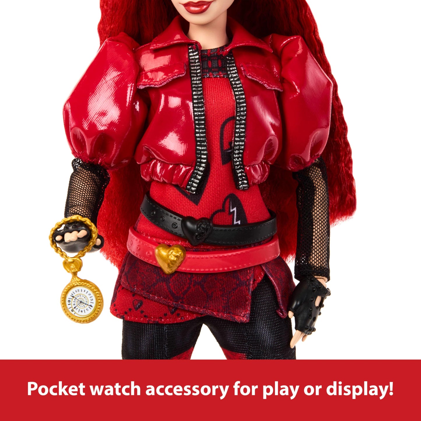 Mattel Disney Descendants: The Rise of Red Fashion Doll & Accessory – Red, Daughter of Queen of Hearts with Movie-Inspired Clothes & Pocket Watch
