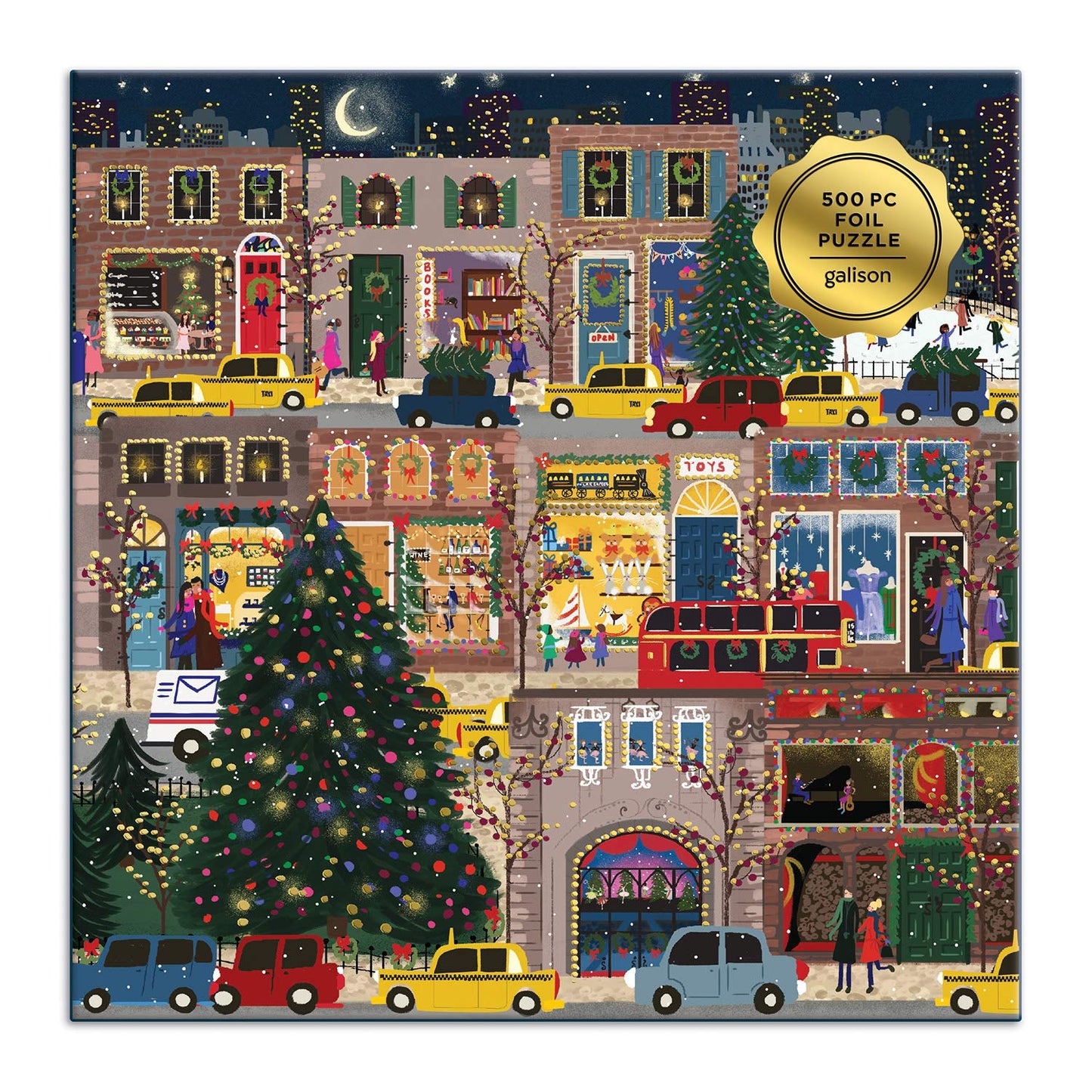 Galison Winter Lights 500-Piece Foil Puzzle โ Festive City Holiday Jigsaw by Joy Laforme, Sturdy Pieces, Fun Family Gift