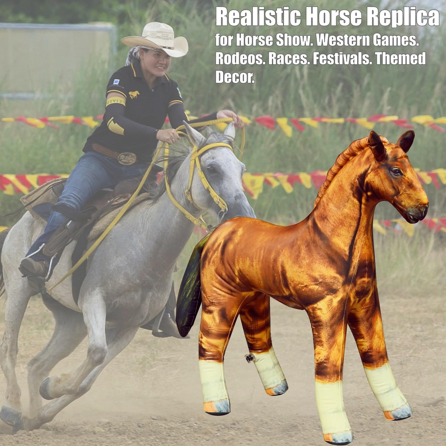 Jet Creations 38" Inflatable Golden Brown Horse Toy for Kids 3+ – Halloween, Birthday, Fall & Western Party, Yard Decor, Photo Prop