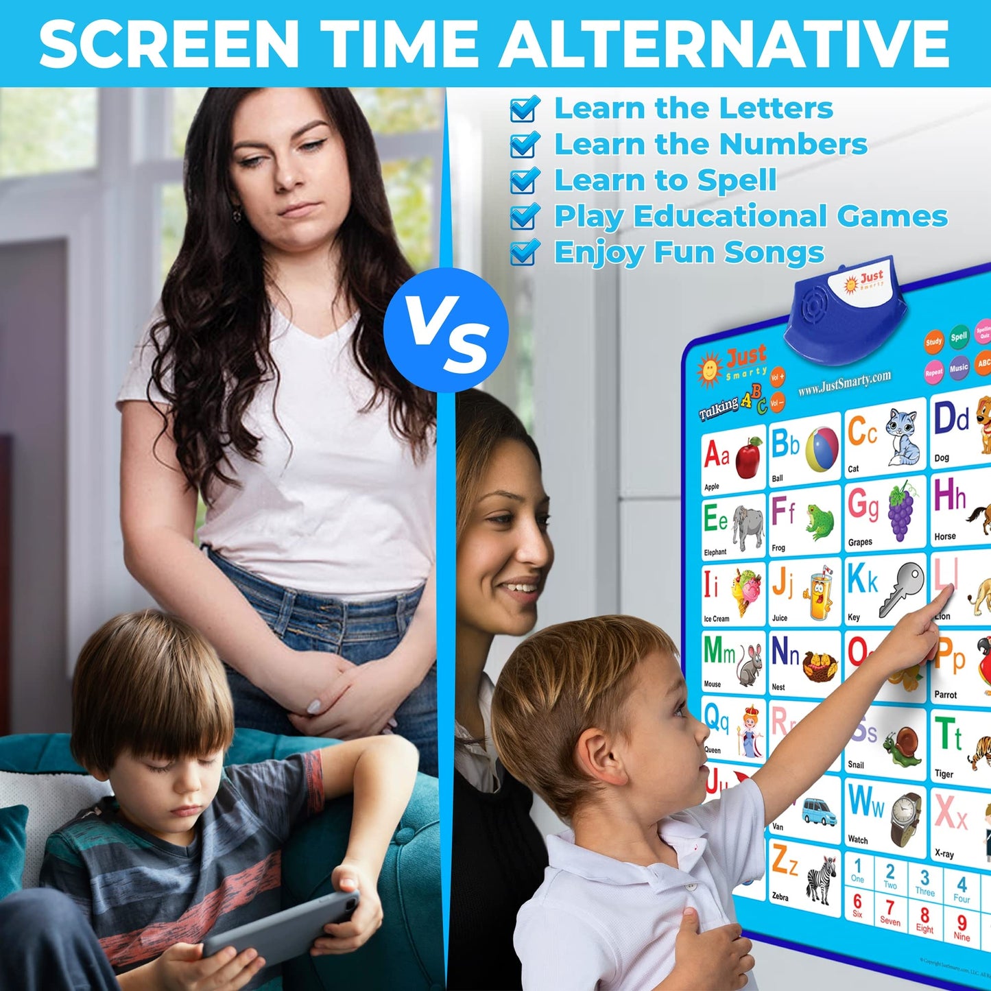 Just Smarty Alphabet & Number Wall Chart for Toddlers 1-5 | ABCs & 123s Learning Toy | Educational, Speech Therapy & Autism-Friendly