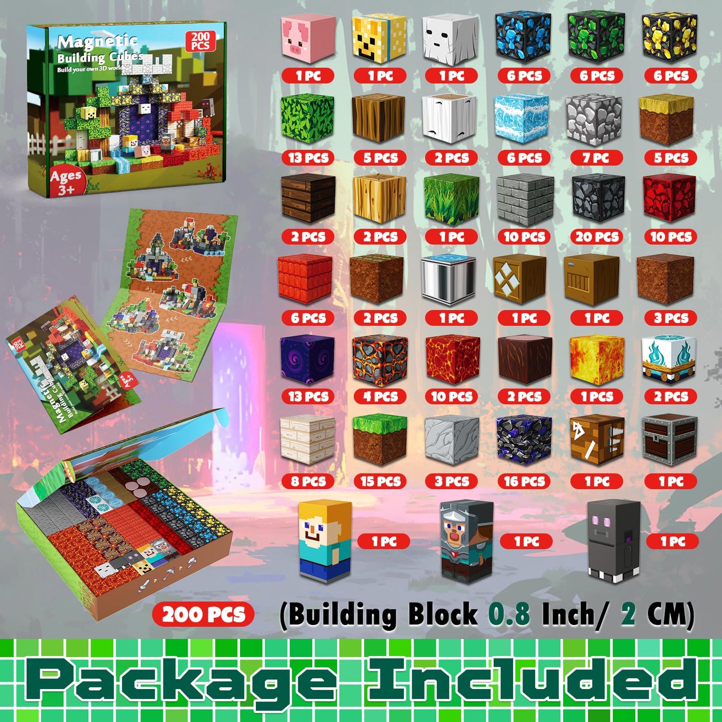 Magneverse 200 PCS 0.8" Magnetic Blocks - STEM Magnet Toys for Kids, Building Cubes, Stacking Magnets, Birthday Gift, Age 3+, Portal Theme