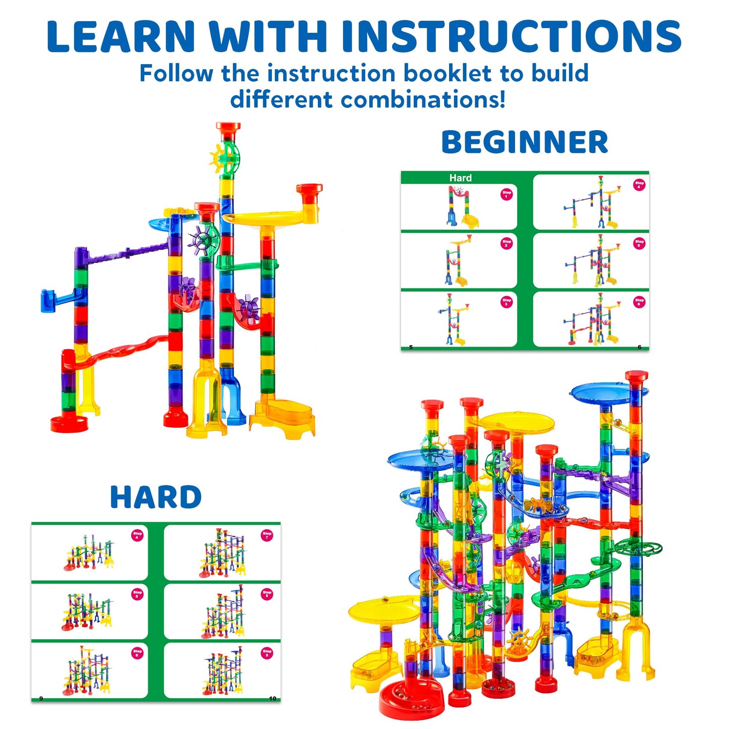 JOYIN 207-Piece Glowing Marble Run Building Set with 5 Glow-in-the-Dark Marbles | STEM Construction Toy for Kids | Educational Gift for Christmas