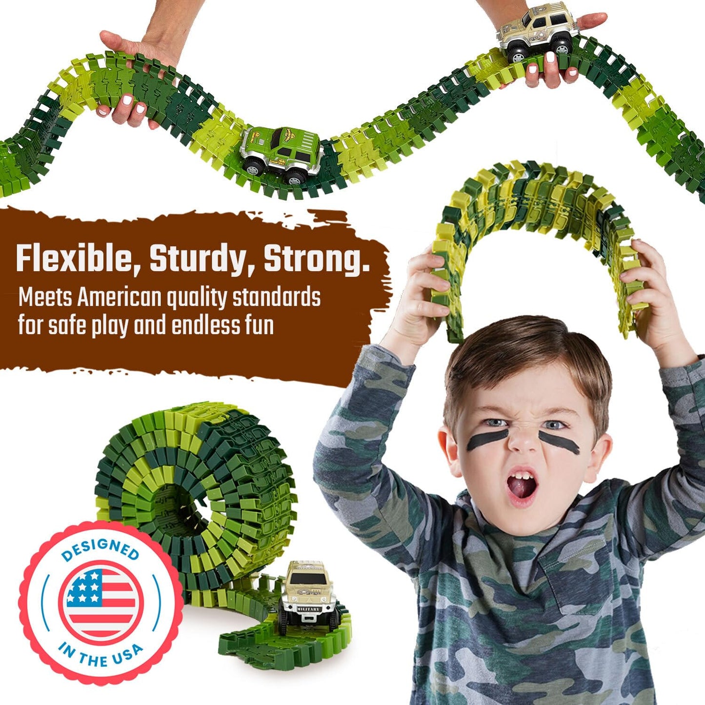 JITTERYGIT Dinosaur Jurassic Glow-in-the-Dark Race Track Toy Set with T-Rex & Triceratops – Dino Racetrack Park for Kids Ages 3-8