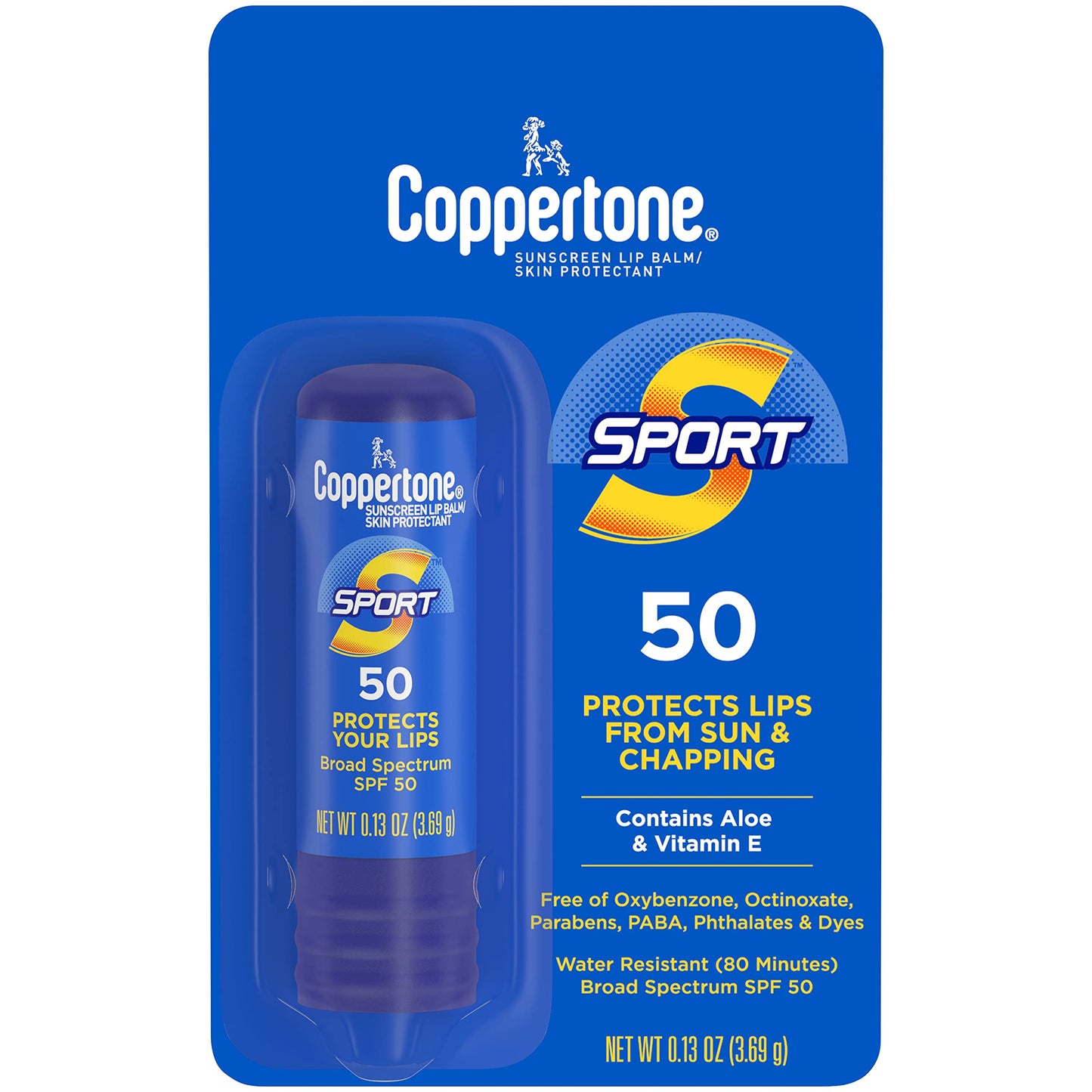 Coppertone Sport Sunscreen Lip Balm, SPF 50 Sunscreen for Lips, Skin Protectant, 0.13 Oz