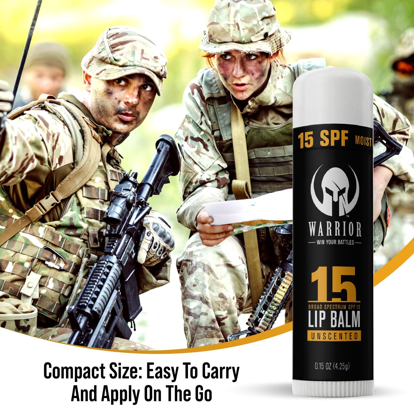 Warrior SPF 15 Unscented Lip Balm โ Purified Beeswax Chapstick, UV & Weather Protection, Military-Grade Lip Sunscreen 0.15 oz
