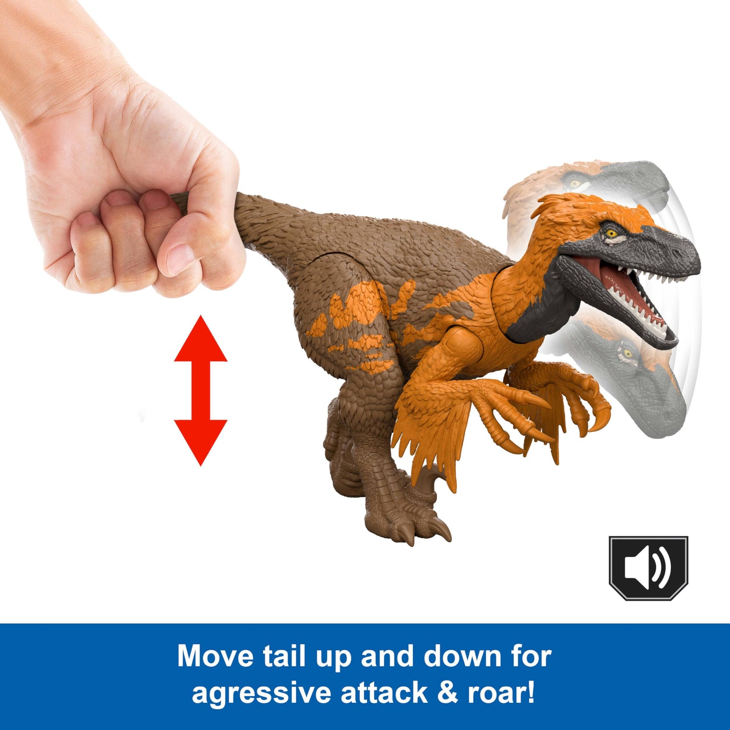 Mattel Jurassic World Rebirth Wild Roar Utahraptor Dinosaur Toy with Tail-Controlled Chomp Multi-Direction Attack & Sound, Posable & Digital Play
