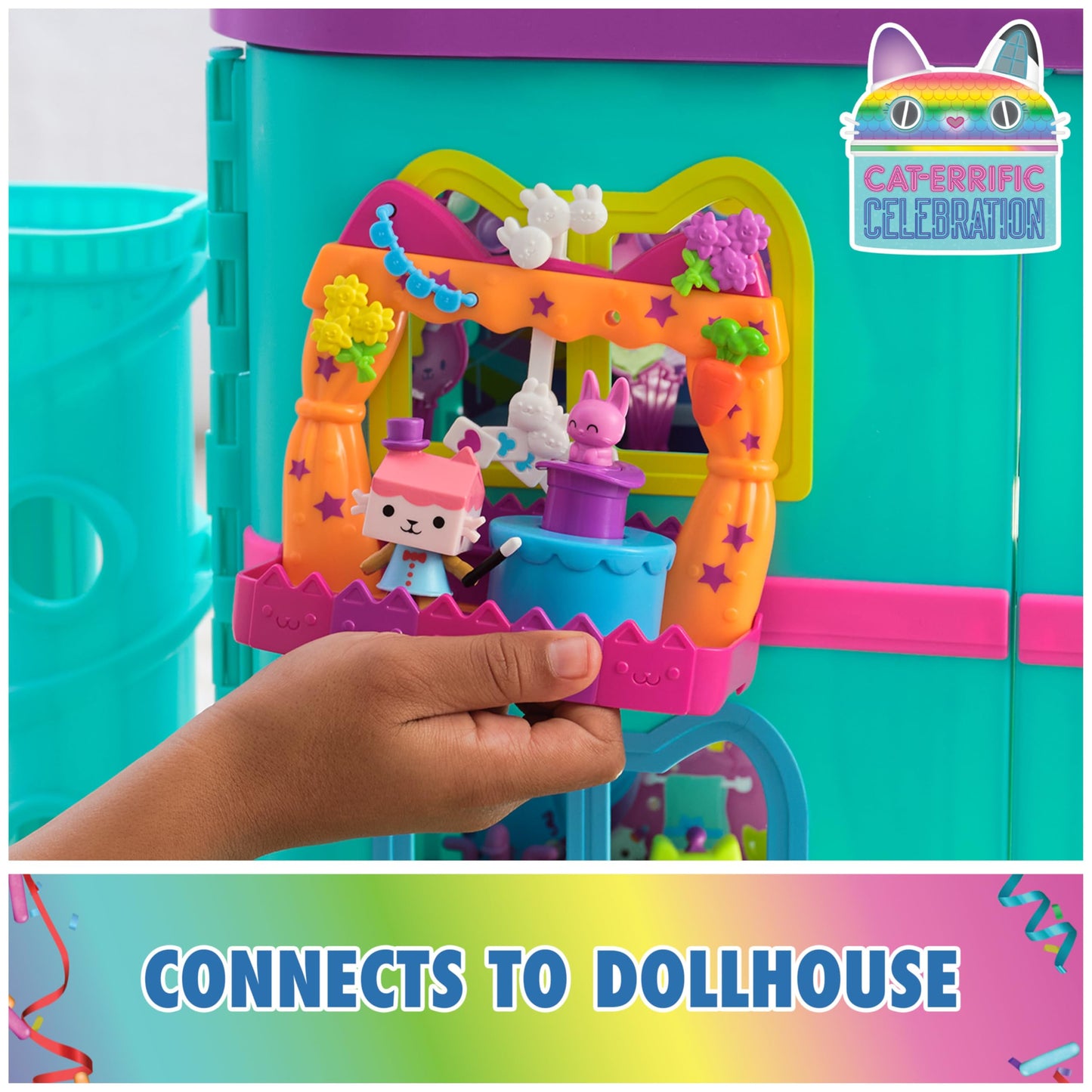 Gabby's Dollhouse, Baby Box Talent Show Balcony Playset, 8-Pcs with Toy Figures, Doll House Accessories & Sensory Play, Kids Toys for Girls & Boys 3+