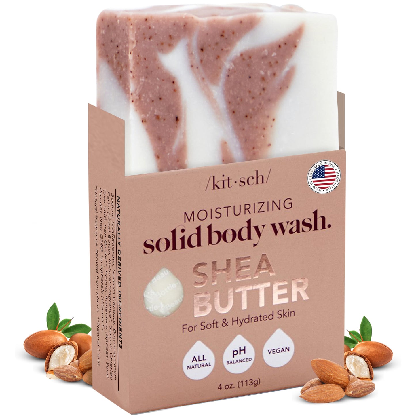 Kitsch Shea Butter Exfoliating Body Wash Bar – Moisturizing, Gentle Soap with Plant-Based Exfoliants, Hydrates & Softens Skin, 4 oz