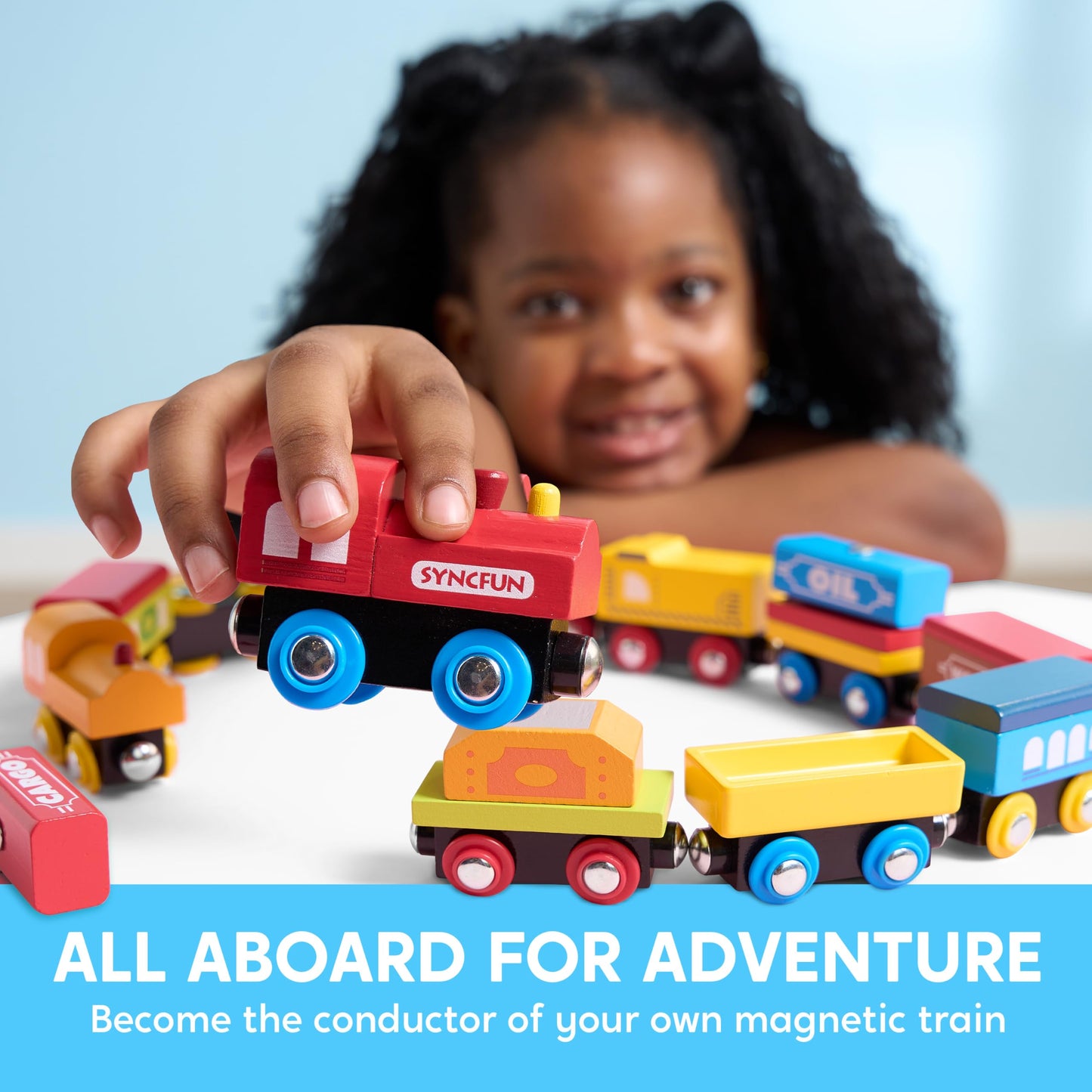 Montessori Wooden Magnetic Train Set for Kids, 12PCS Cars with Storage Box, STEM Educational Toy for Boys & Girls Ages 2-8, Gift Idea