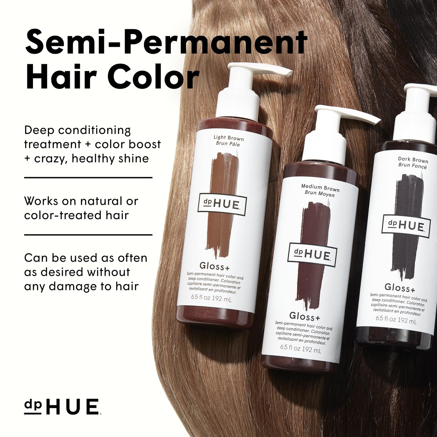 dpHUE Gloss+ Light Brown 6.5 oz | Semi-Permanent Hair Color & Deep Conditioner | Lasts Up to 8 Washes | Sulfate-Free, Vegan, Cruelty-Free