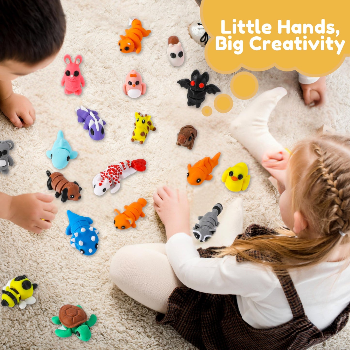 MONJITA 35pcs Mini 3D Printed Animal Figurines, Articulated Fidget Toys, Cute Desk Decor, Party Favors & Gifts for Kids