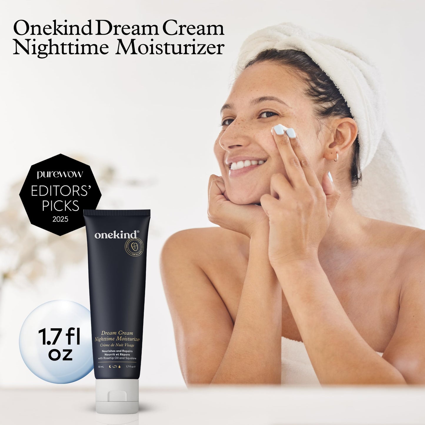 Onekind Dream Cream Night Moisturizer – Hydrating Anti-Aging Face Cream with Squalane, Rosehip & Shea Butter, Fragrance-Free, Vegan, 1.7 oz