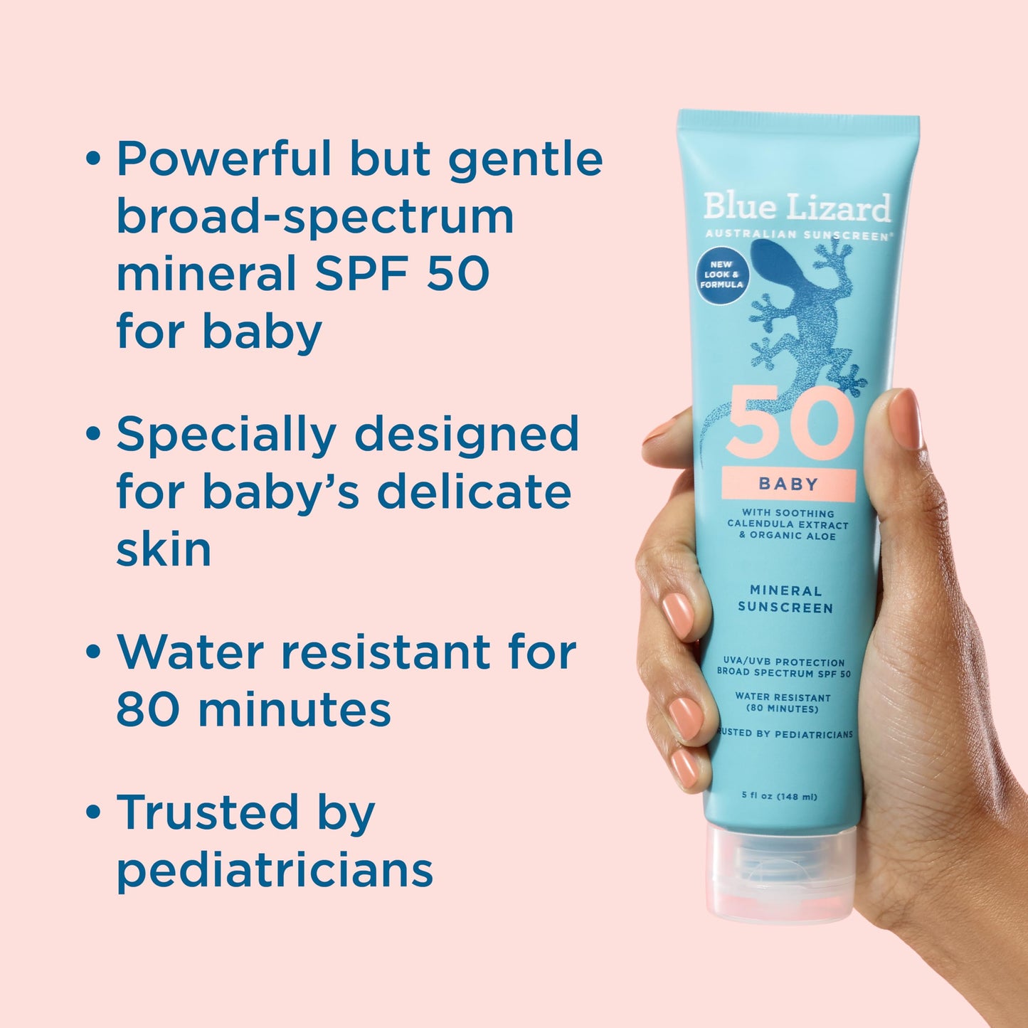 Blue Lizard Baby Mineral Sunscreen SPF 50+ with Zinc Oxide, Water Resistant, Fragrance Free, UVA/UVB Protection, Smart Cap Tech, 5 oz Tube