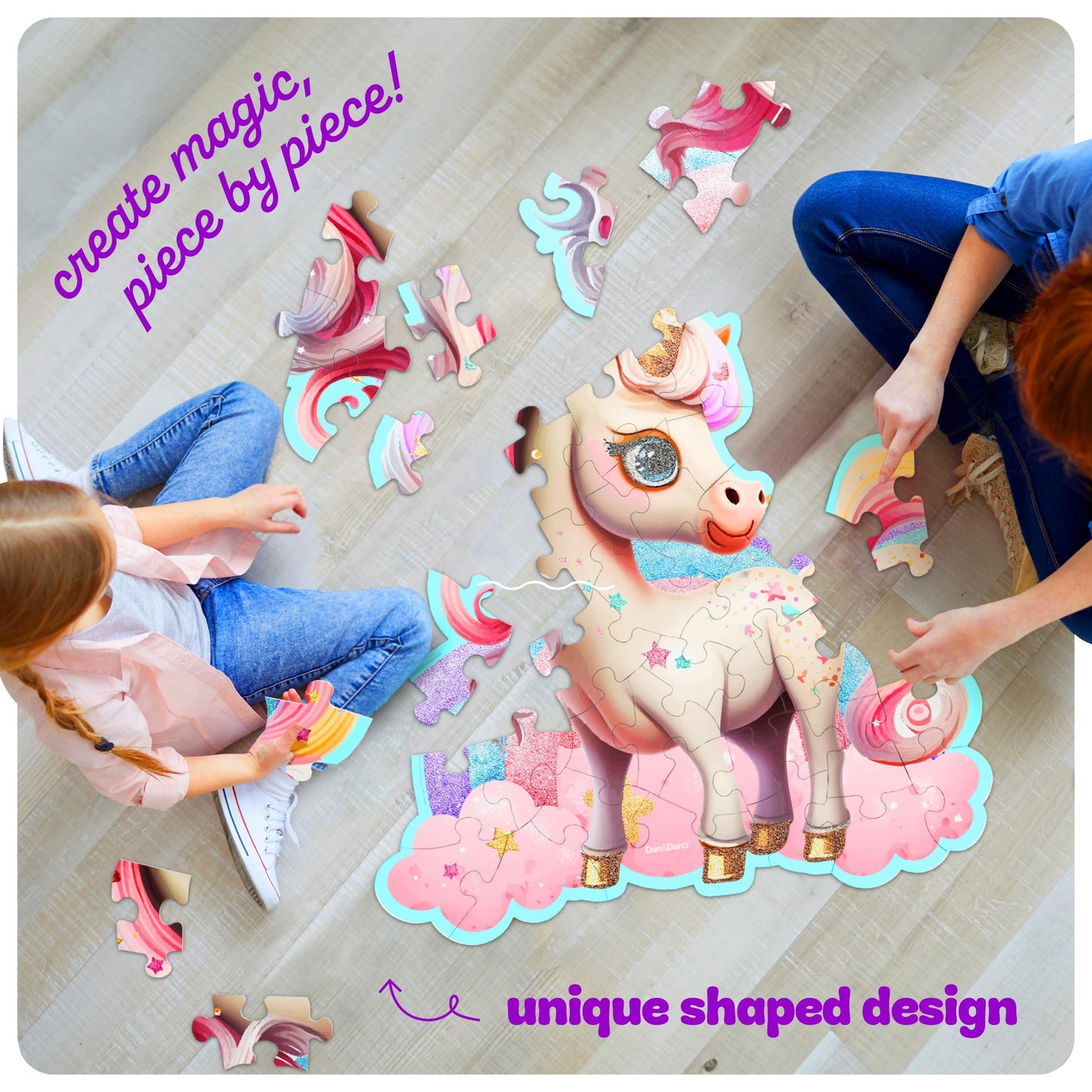Dan&Darci Jumbo 45-Piece Shimmery Unicorn Floor Puzzle for Kids Ages 3-6 – Large Toddler Puzzle, Easter & Birthday Gift for Girls