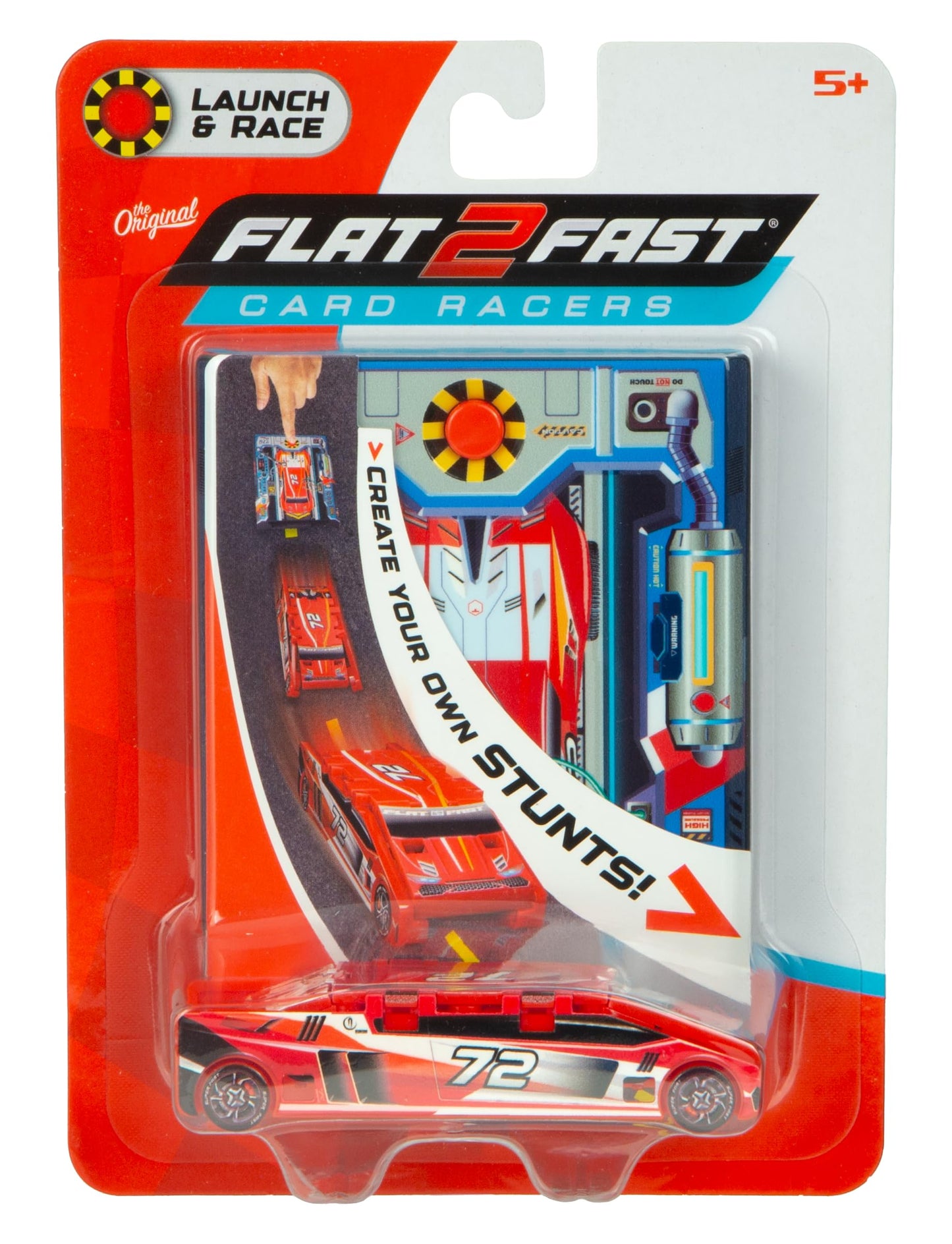 FLAT 2 FAST Stunt Card Racer – Pocket-Size Flat Car Launcher with Button for Stunt Racing, Compact Red Racecar Toy for Kids & Adults