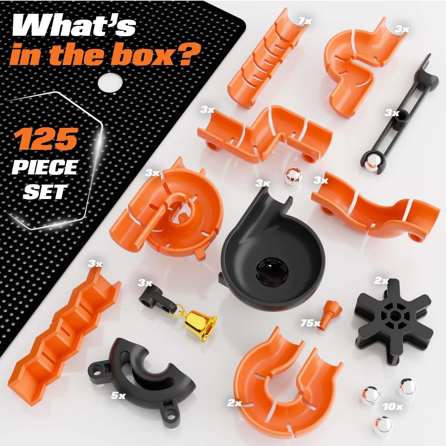 Precision Marble Run 125-Piece STEM Building Kit - 3D Marble Maze Construction Game for Kids 5+ & Adults, Educational Science Toy Gift