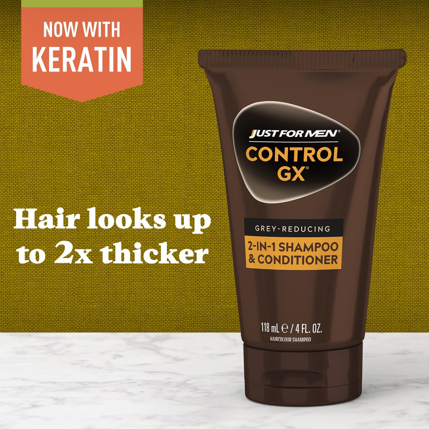 Just For Men Control GX 2-in-1 Grey Reducing Shampoo & Conditioner with Keratin for Stronger, Thicker, Healthier Hair, 4 Fl Oz, Pack of 1