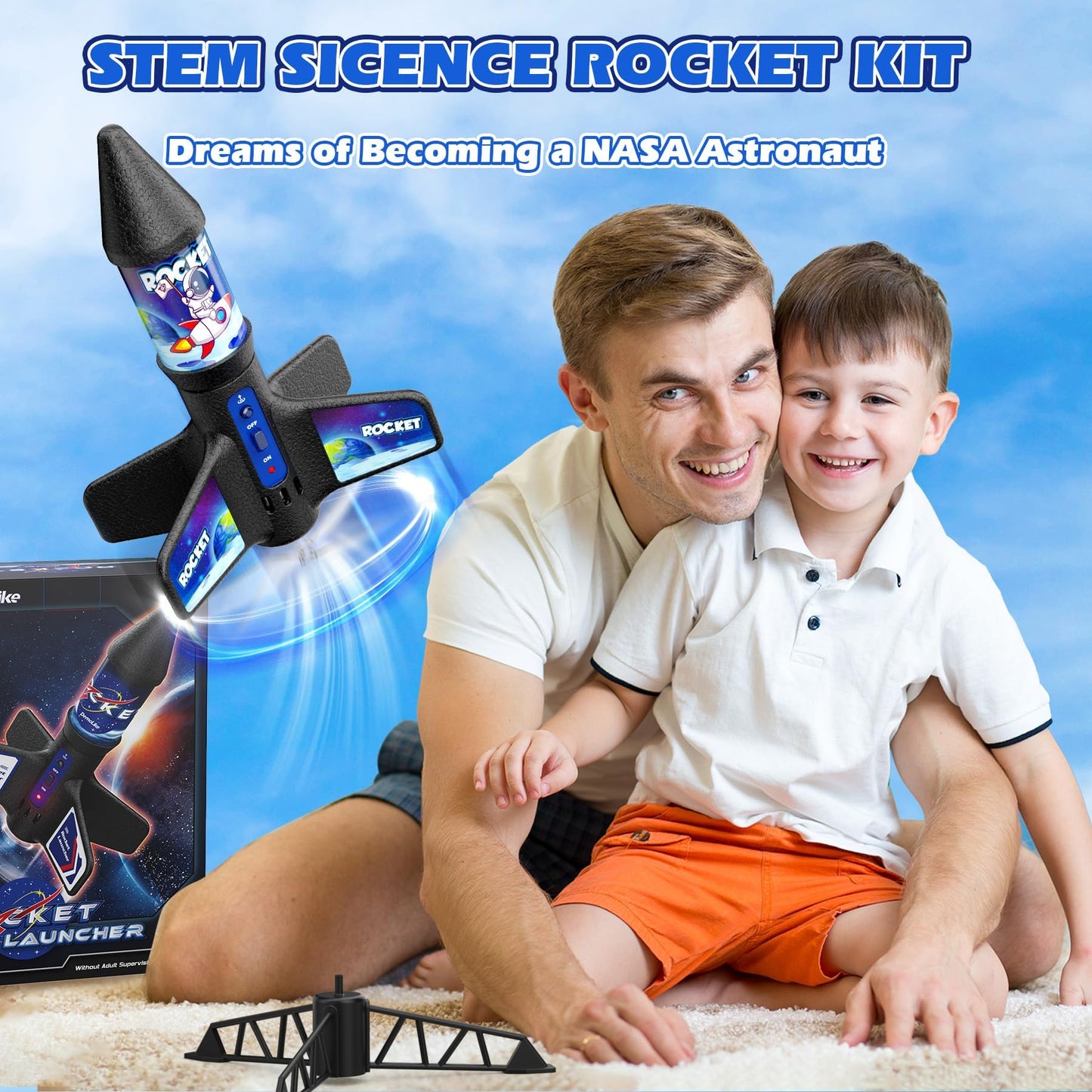 Demolike Rocket Launcher Toy,Self Launching Motorized Air Rocket with Parachute Launch Up to 200 Ft Model Rockets Outdoor Toys Gifts.