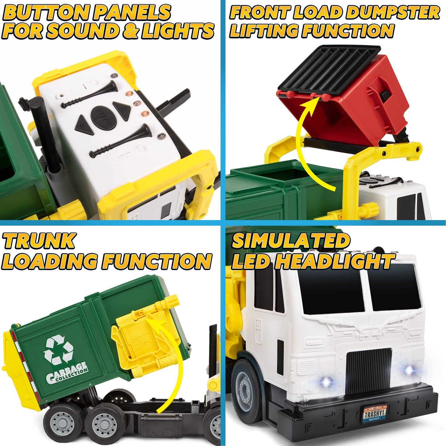 JOYIN Large Friction Garbage Truck Toy Set with Dumpster, Trash Bins & Learning Cards – Toddler Boys & Girls Birthday & Christmas Gift