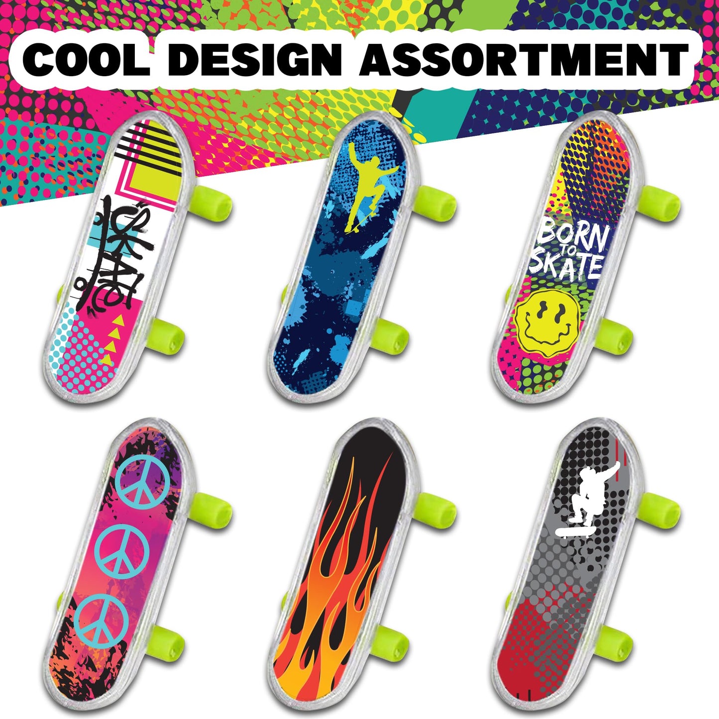 ArtCreativity Mini Finger Skateboards for Kids, Bulk Pack of 144, 2" Durable Fingerboards, Assorted Designs, Party Favors & Goody Bags