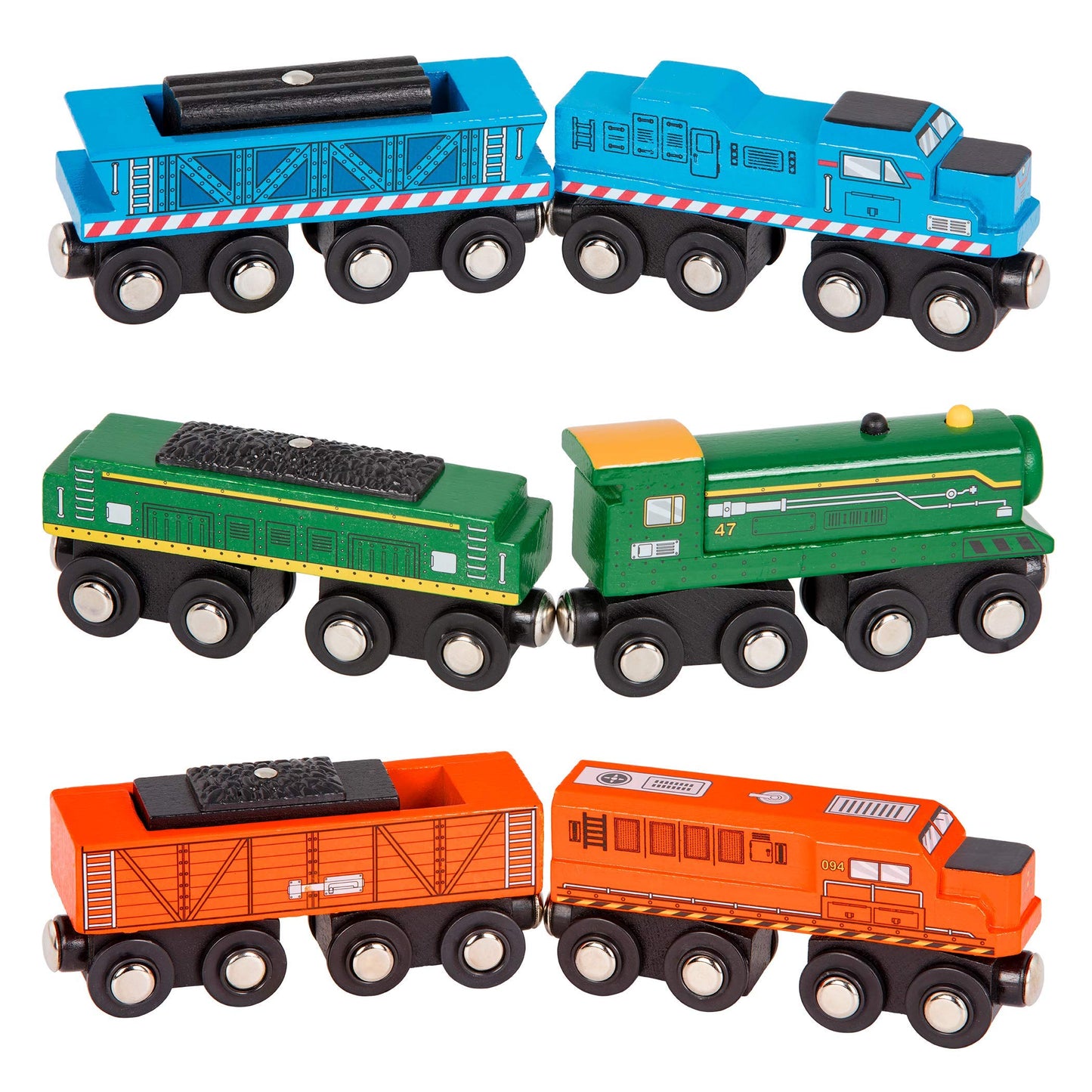 Battat – Classic Trains – 6 Pieces Wooden Railroad Set – Magnetic Toy Trains – Train Engines & Cars – 3+ Years– Wooden Locomotives & Freight Cars