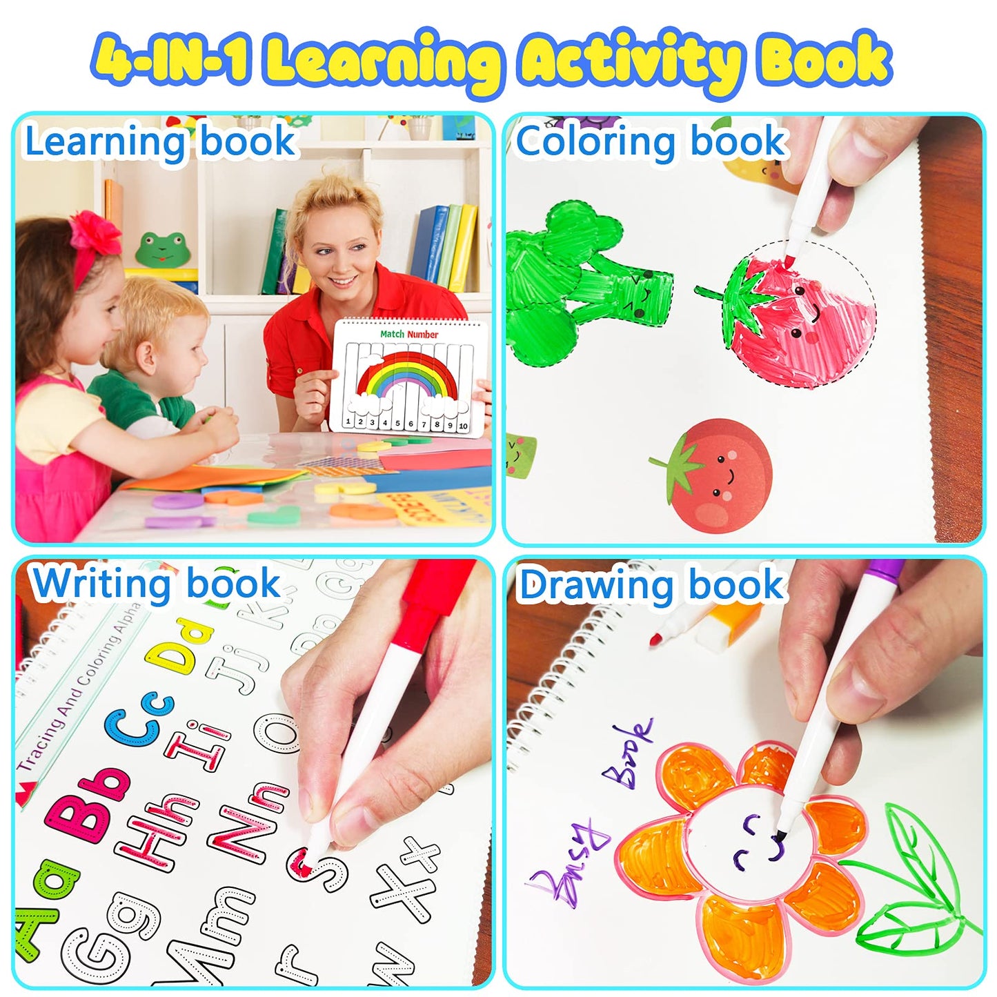 Huijing Montessori Busy Book for Toddlers - Preschool Learning Binder with Tracing, Coloring & Educational Activities for Early Development
