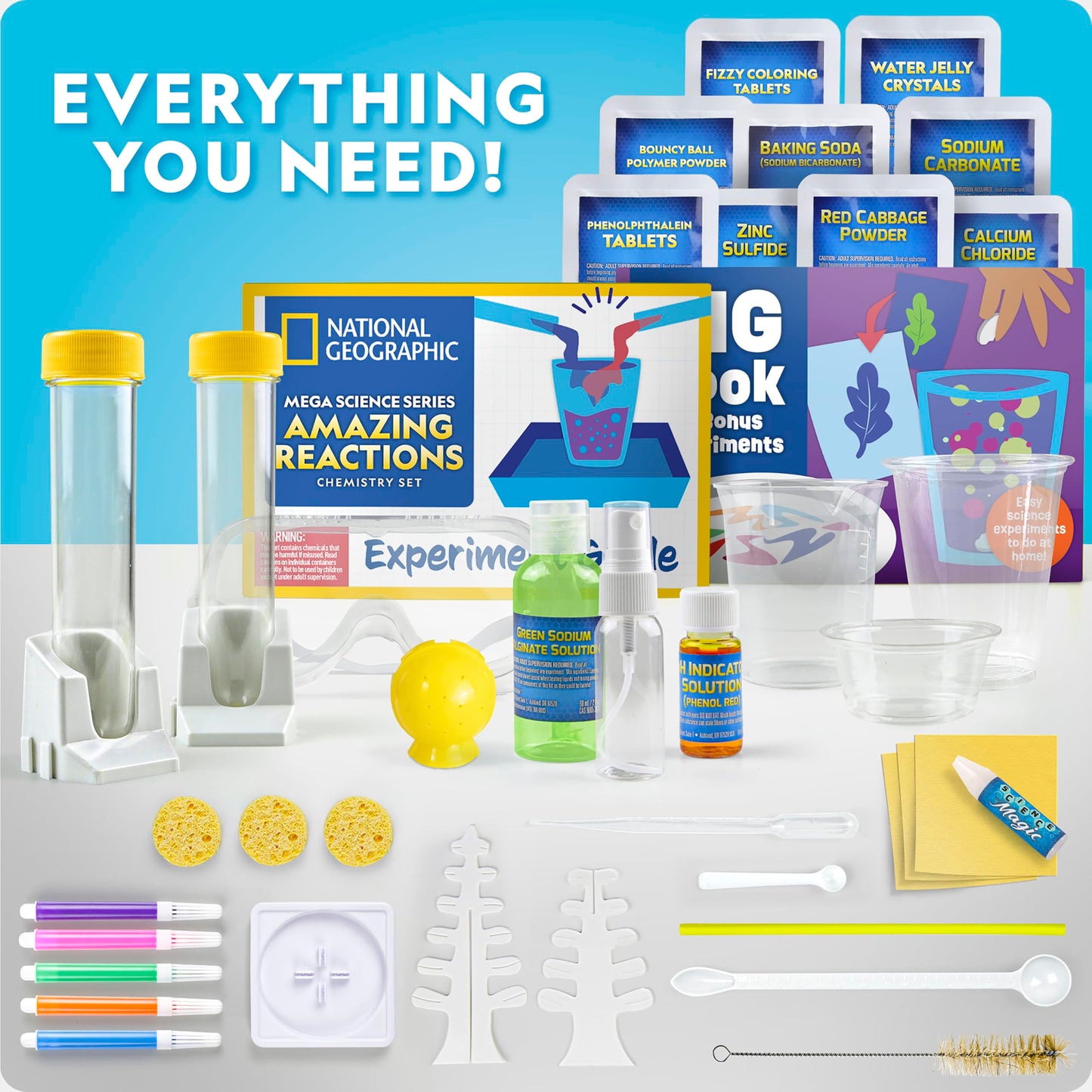 National Geographic Amazing Chemistry Set – 45 STEM Experiments Including Crystal Growing & Reactions | Kids Science Kit, Amazon Exclusive