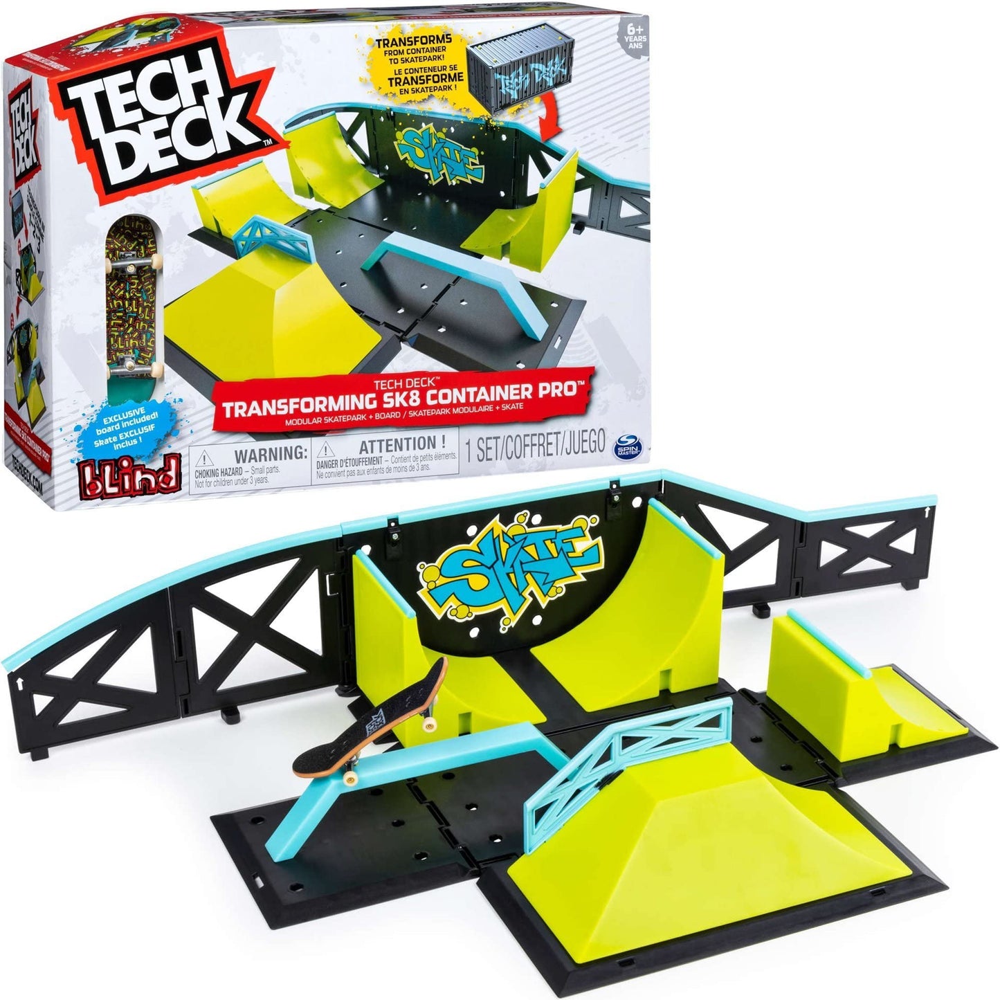 Tech Deck, Transforming SK8 Container Pro Modular Skatepark with Exclusive Fingerboard, Kids Toy for Ages 6 and Up (Styles May Vary)