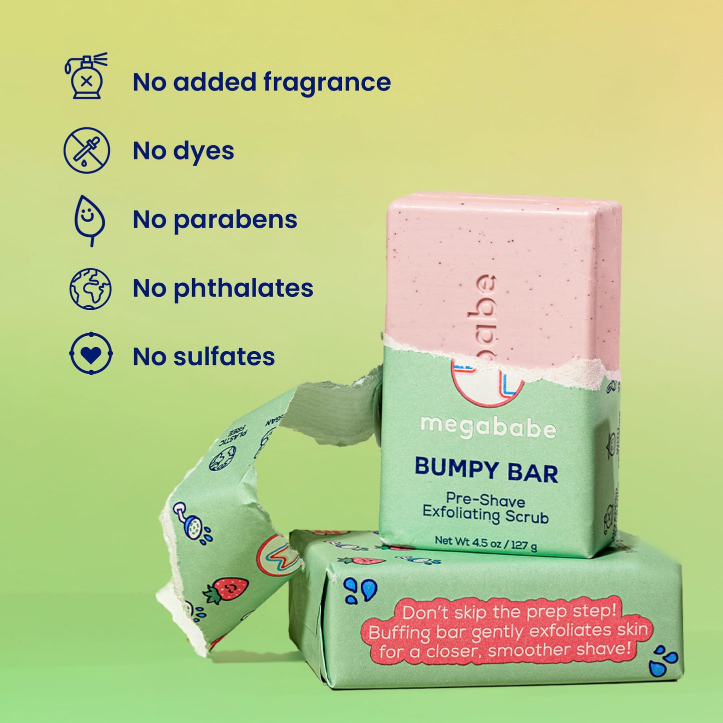 Megababe Bumpy Bar | Pre-Shave Exfoliating Scrub | with Shea Butter, Strawberry Fruit Extract & Ceramides | 4.5 oz