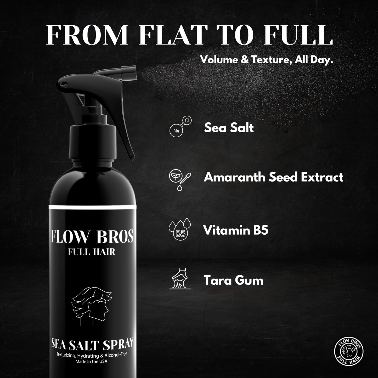Flow Bros Sea Salt Hair Spray – Volumizing & Texturizing with Vitamin B5 & Amaranth Seed Extract, Alcohol & Paraben Free, 8oz