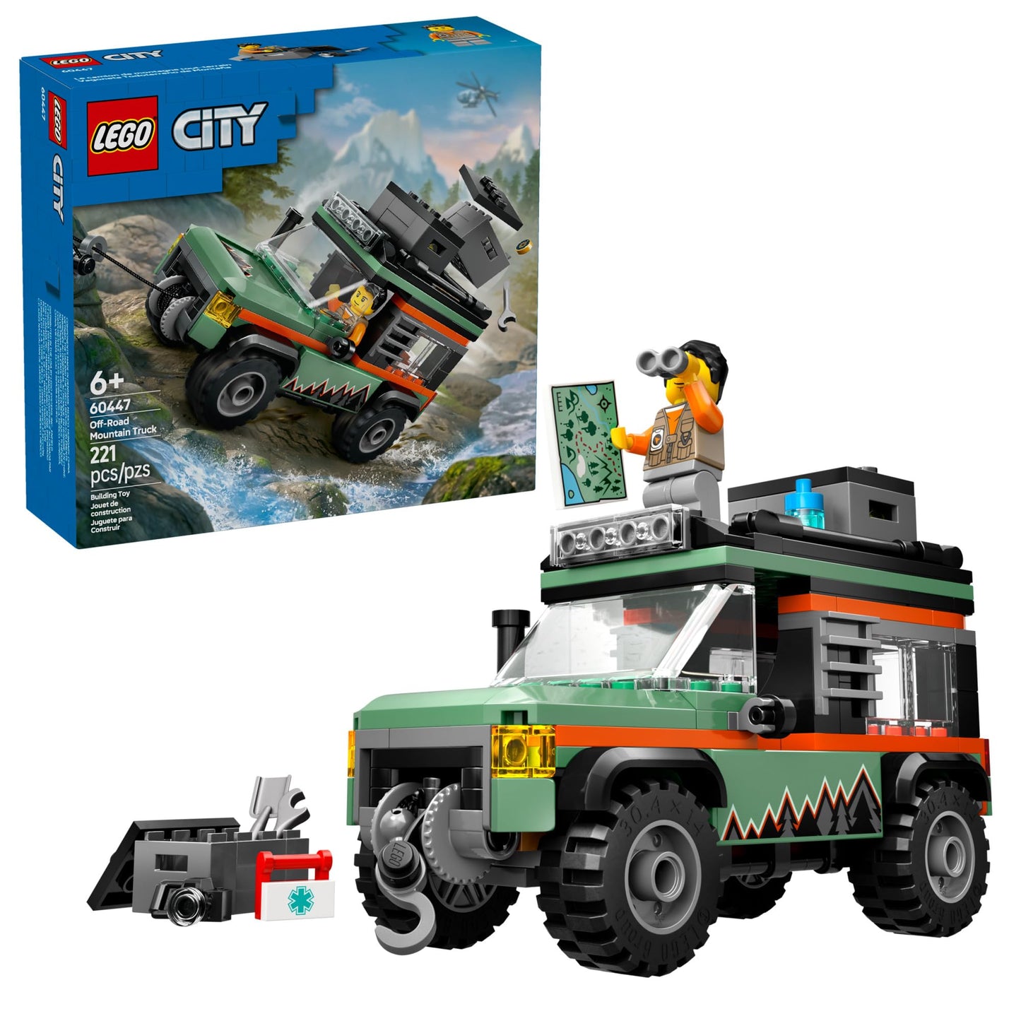 LEGO City Off-Road 4x4 Mountain Truck Set for Kids 6+ with Adventurer Minifigure & Accessories – Birthday & Holiday Gift