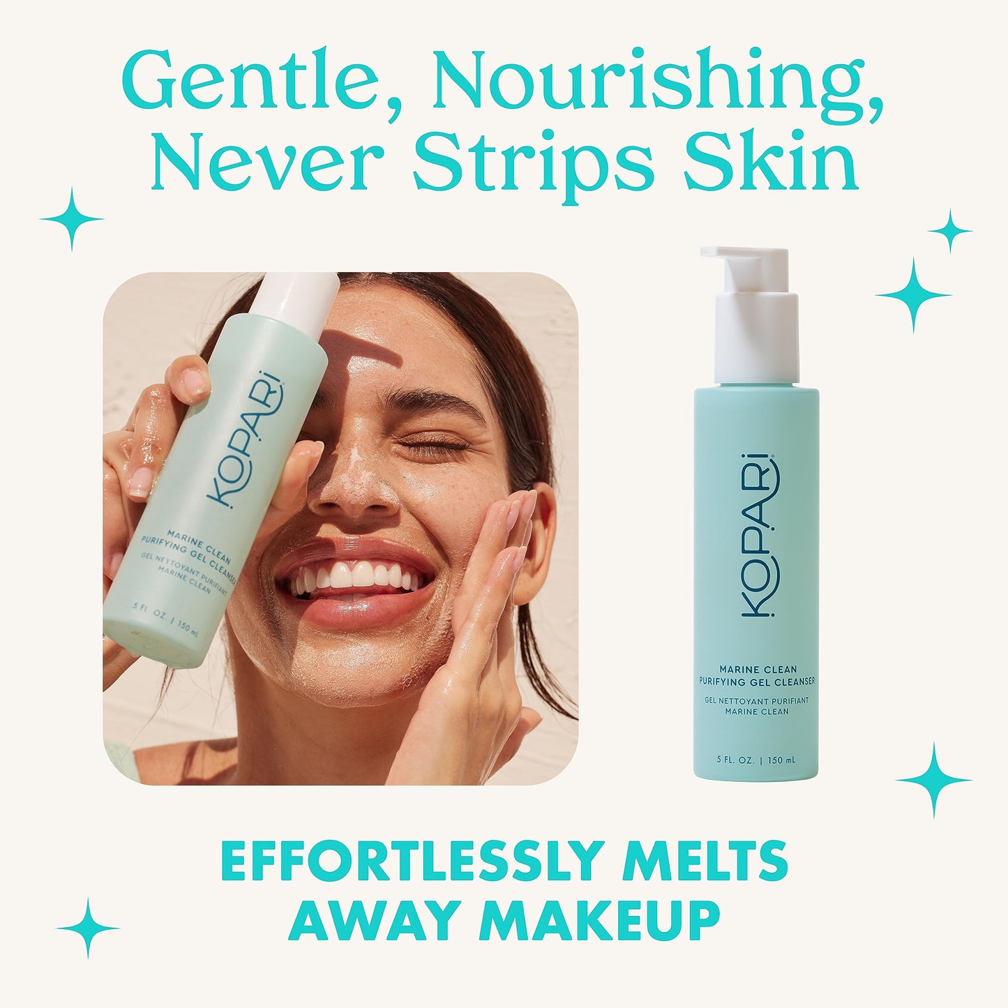 Kopari Marine Clean Gel Cleanser – Dual-Action Gel-to-Foam, Amino Acids & Vitamin B5, Gentle Nourishing Face Wash, 5 oz