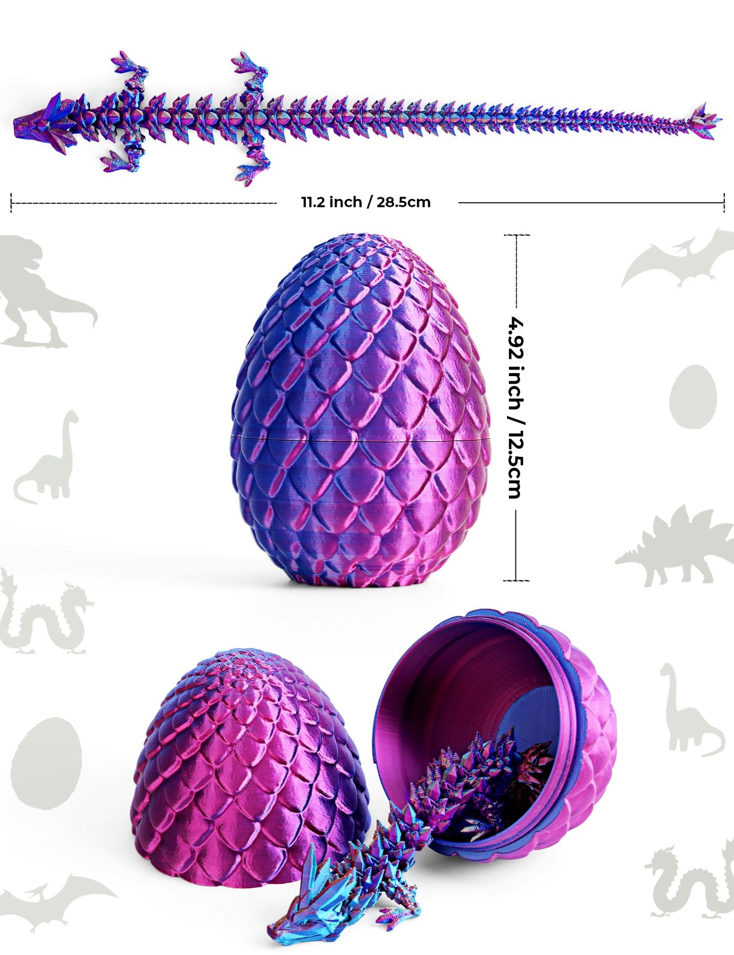 Cessfle 12" 3D Printed Dragon Egg, Crystalynx 3D Fidget Dragon Toy for Kids, Teens & Adults, Cool Collectible & Fun Gift