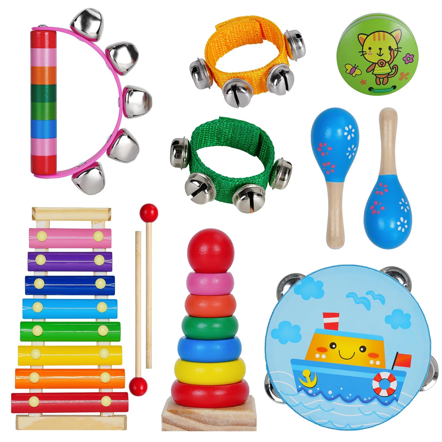 Childom Toddler Musical Instruments Set – Xylophone, Maracas & Wooden Toys, Educational Fun for Kids, Birthday & Christmas Gifts
