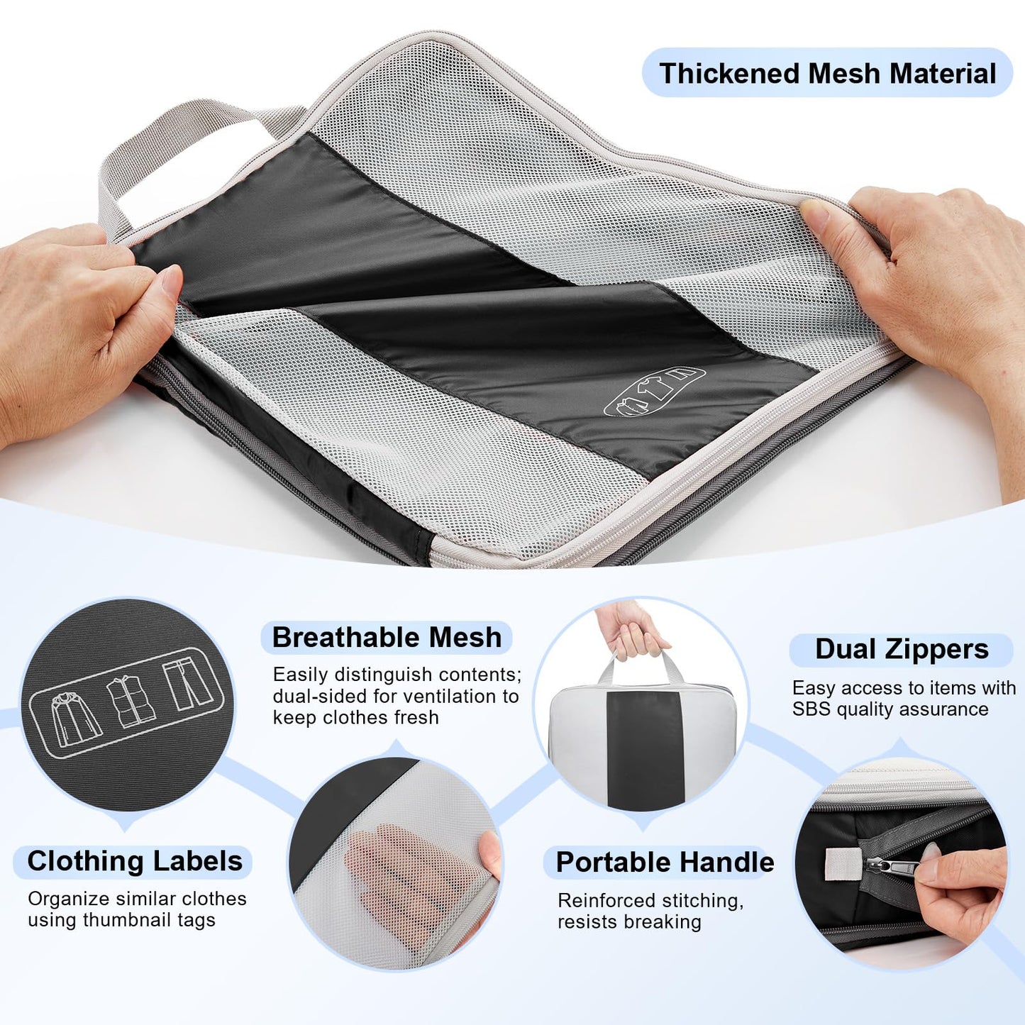 OlarHike 10-Set Compression Packing Cubes – Expandable Travel Luggage Organizers for Suitcase & Clothes – Black