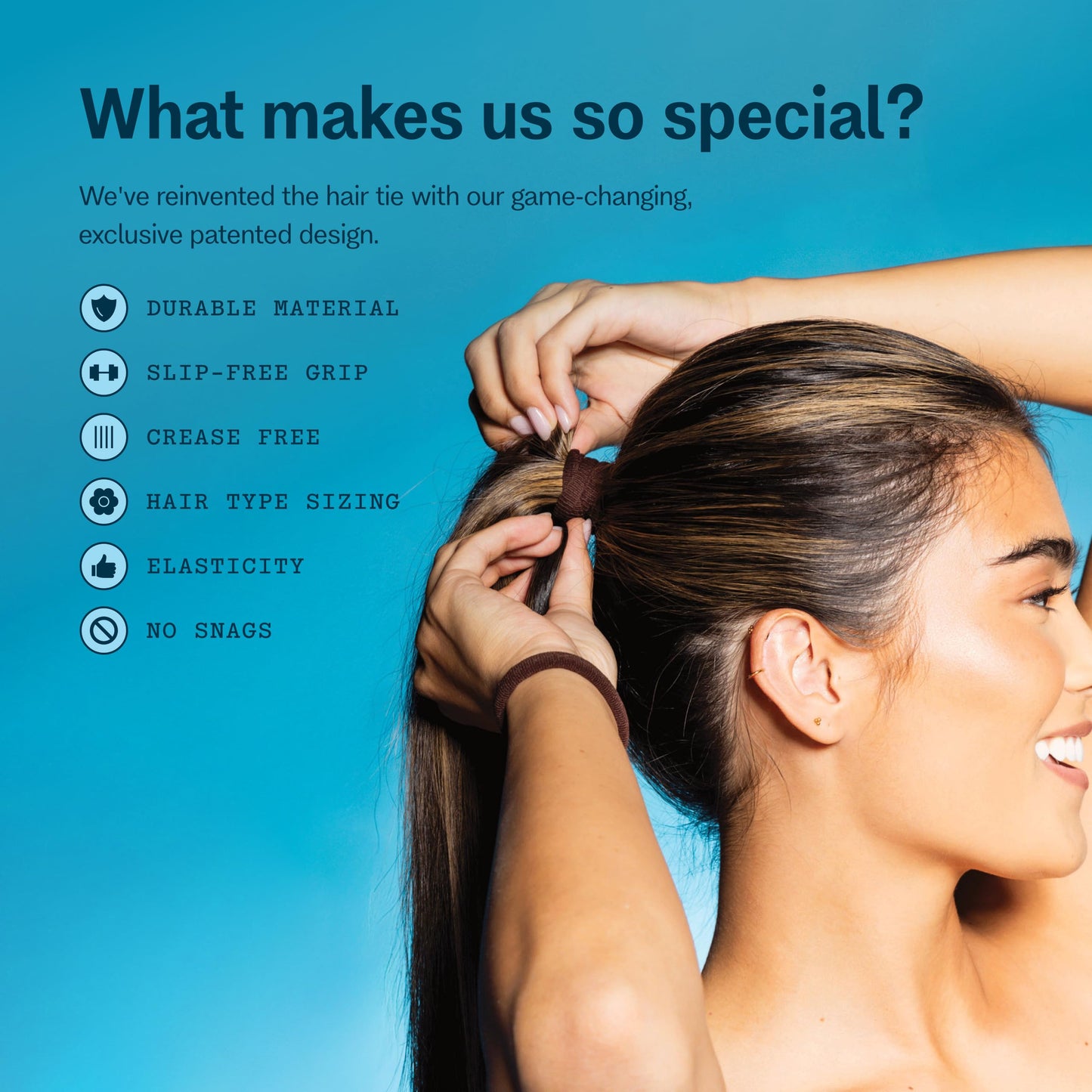 Gimme Beauty Medium Hair Bands – Seamless Nylon & Spandex, No-Snag, No-Dent Ponytail Holders for All Hair Types, Dark Brown (12 Pack)