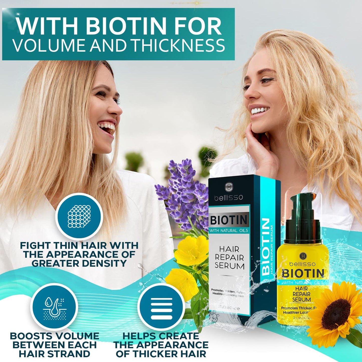 Biotin Hair Thickening Serum for Men & Women – Strengthening Treatment with Natural Botanical Oils to Boost Thin Hair, Add Volume & Shine