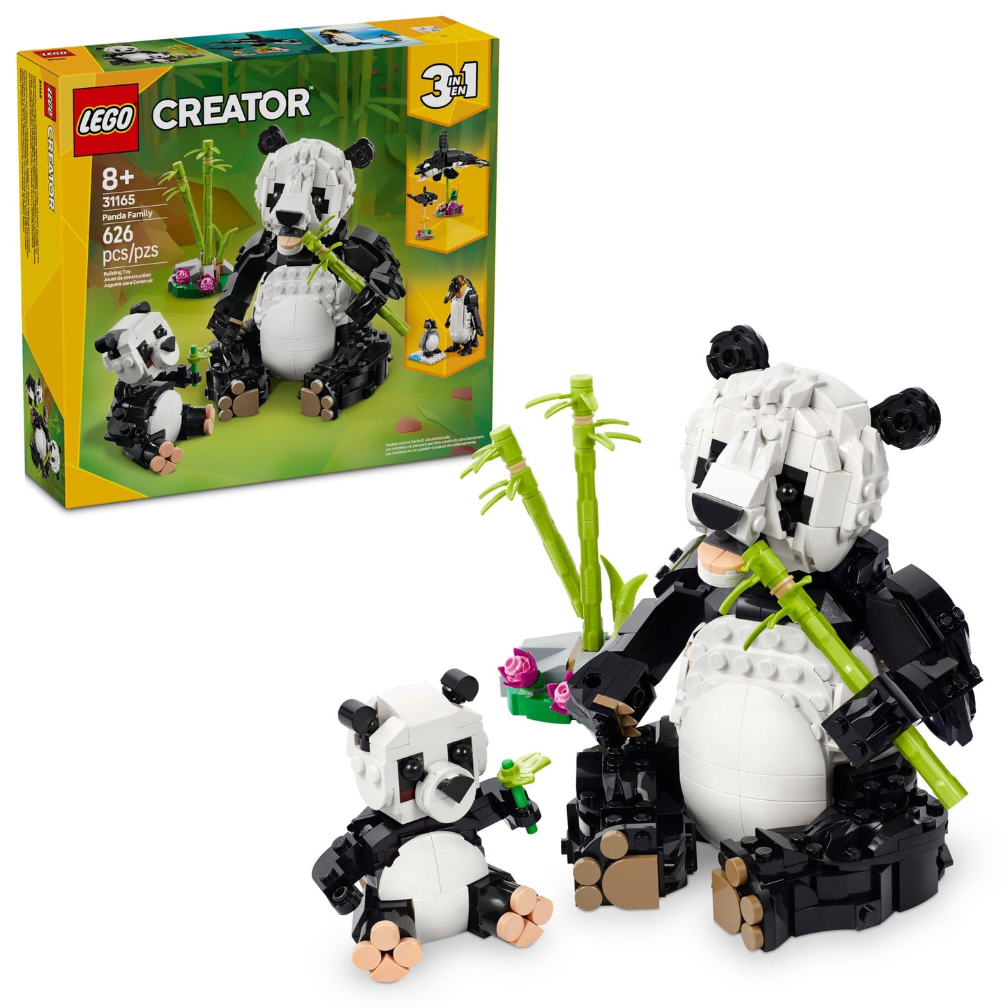 LEGO Creator 3-in-1 Wild Animals Panda Family Building Set – Build Panda, Penguin or Orca – Fun STEM Toy for Kids Ages 8+, 31165