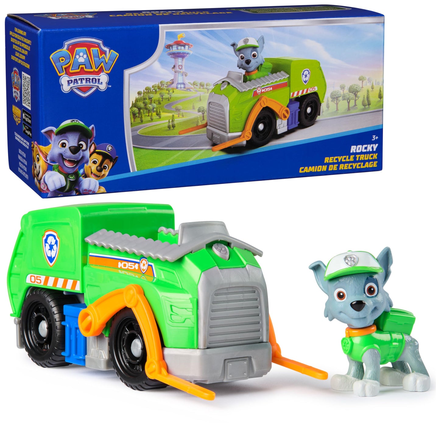 Paw Patrol, Rocky’s Recycle Truck, Toy Vehicle with Collectible Action Figure, Sustainably Minded Kids Toys for Boys & Girls Ages 3 and Up