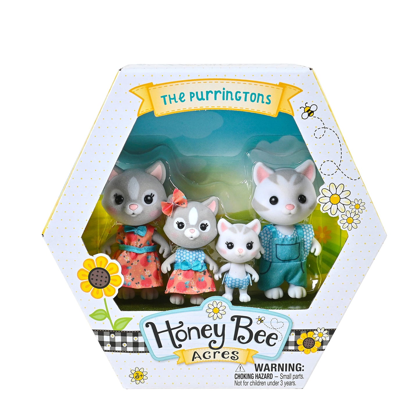 Honey Bee Acres The Purringtons Cat Family, 4 Miniature Doll Figures, Small
