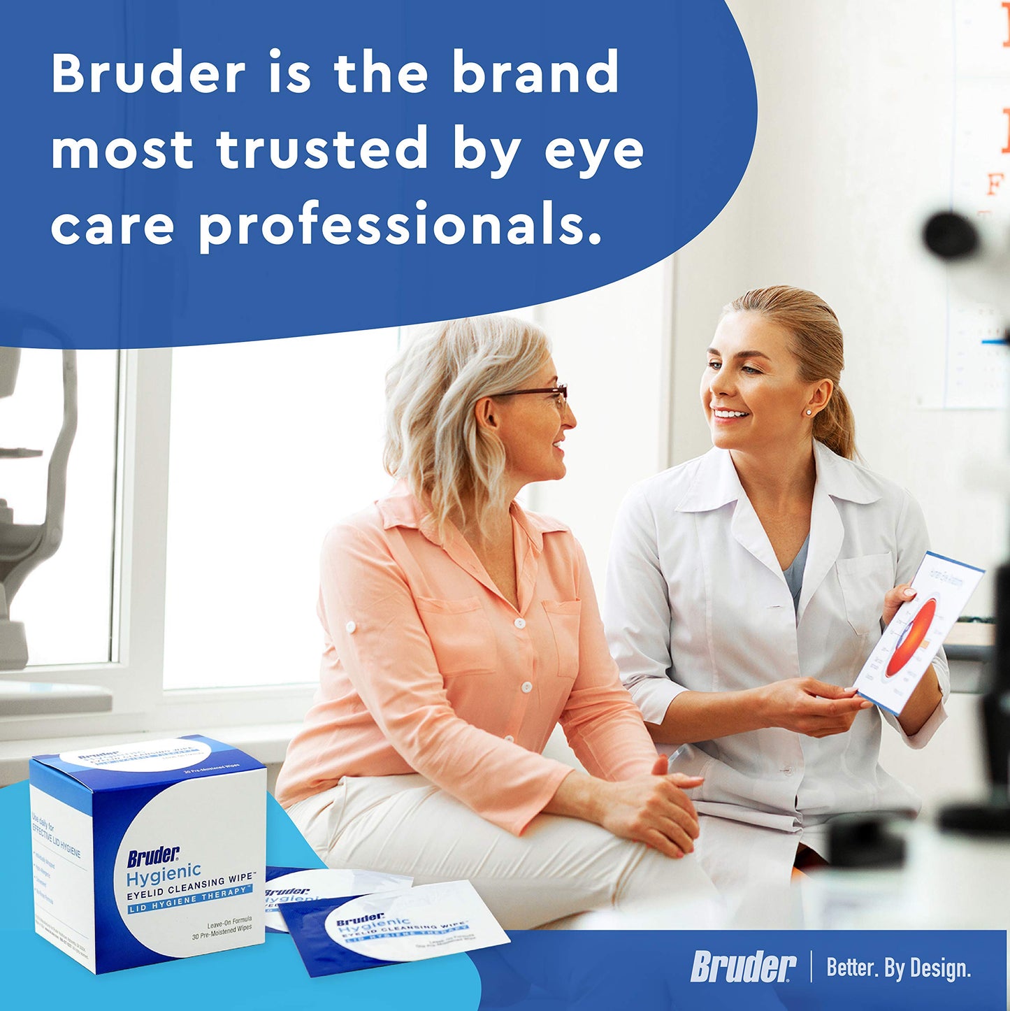 Bruder Eyelid Cleansing Wipes, Rinse-Free, Remove Oil, Debris & Makeup from Lashes & Eyelids, Non-Allergenic, 30 Count