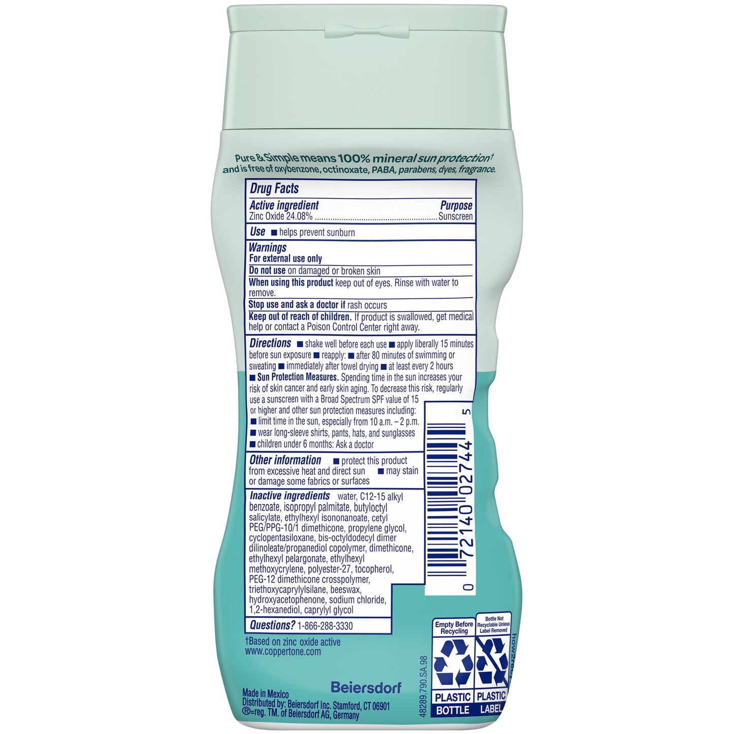 Coppertone Pure and Simple Kids Sunscreen Lotion, SPF 50 Broad Spectrum Sunscreen Lotion for Kids, 6 Fl Oz