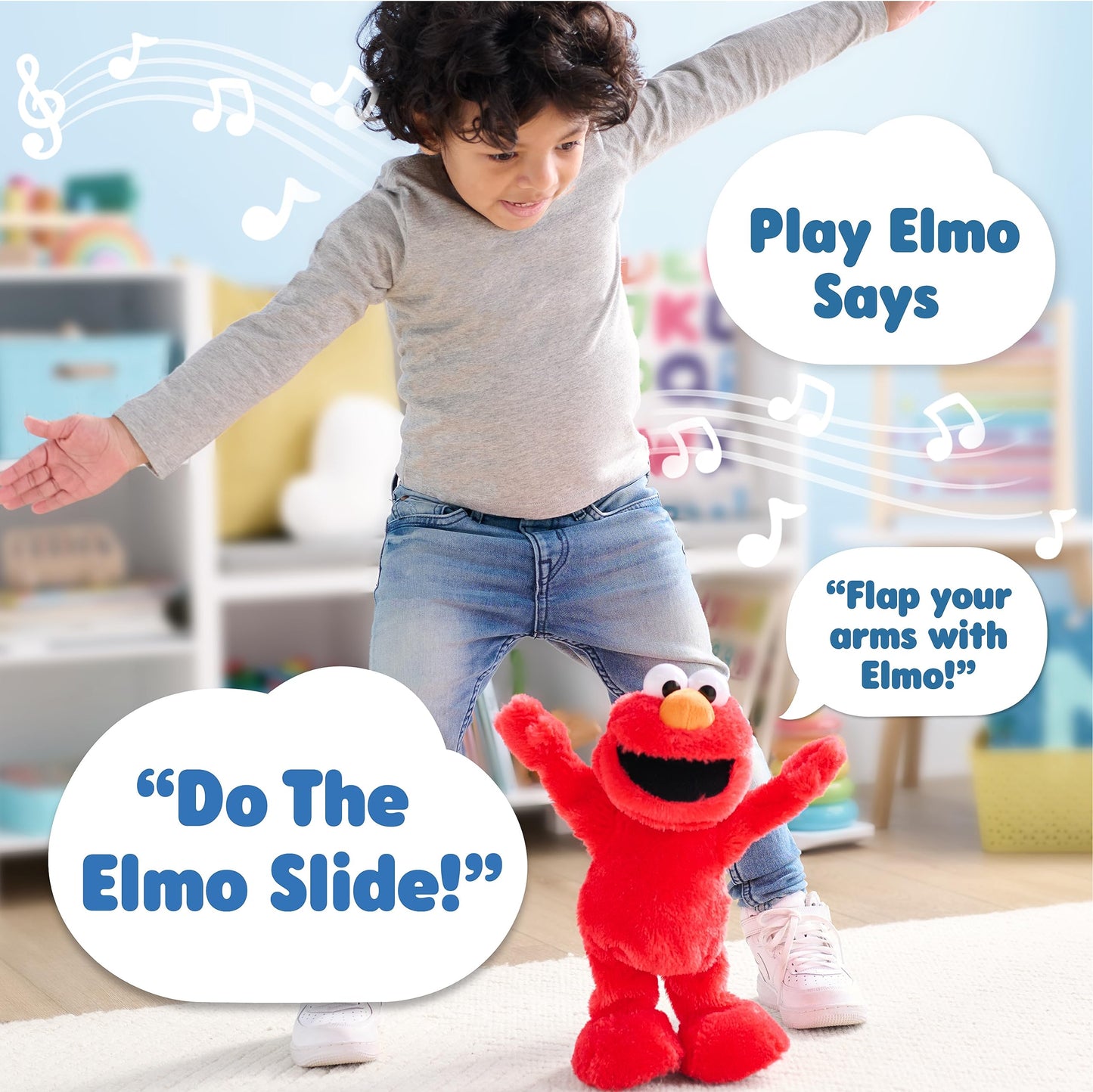 Sesame Street Elmo Slide Singing and Dancing 14-inch Plush, Pretend Play, Interactive Toy, Kids Toys for Ages 2 Up by Just Play