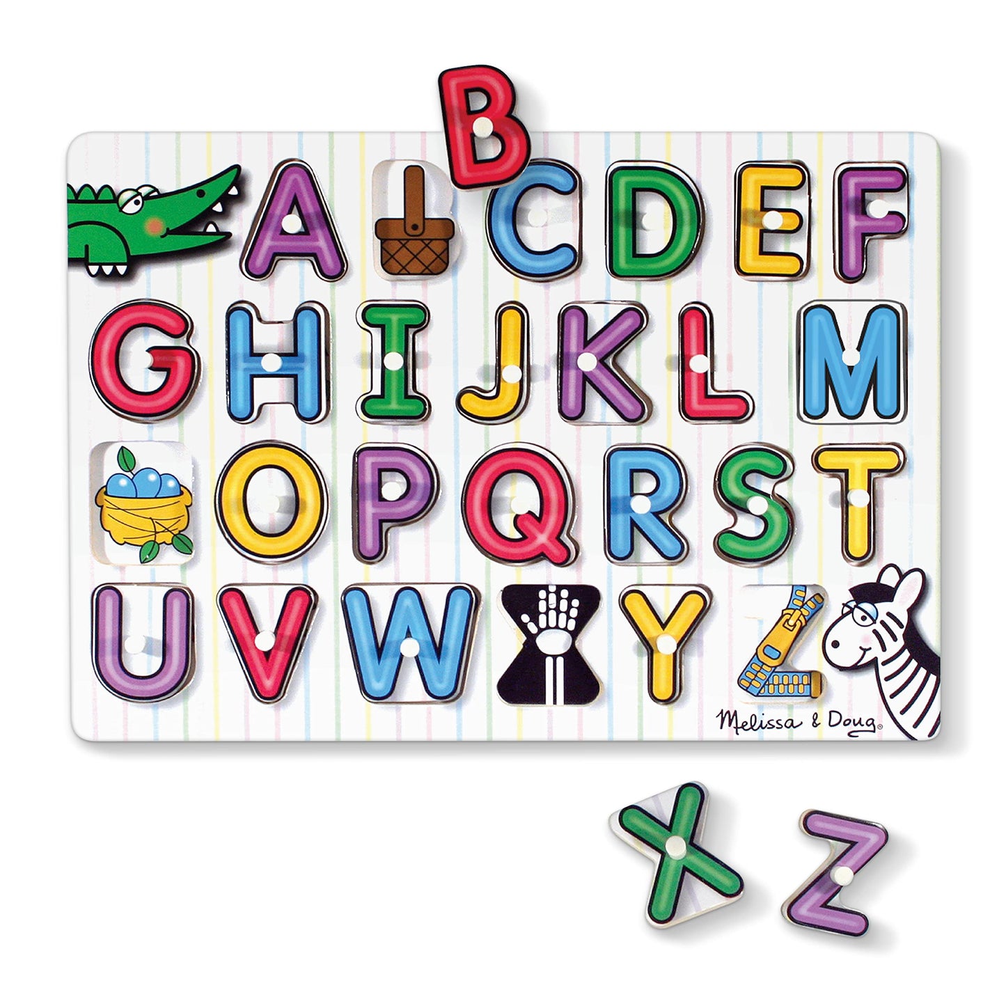 Melissa & Doug Lift & See Alphabet Wooden Peg Puzzle (26 pcs) - FSC Certified