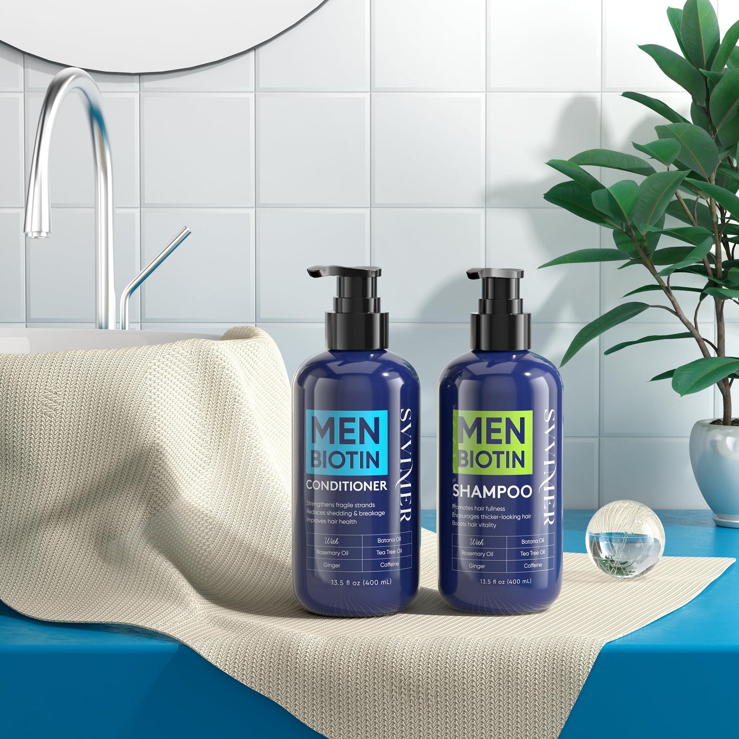 Svvimer Hair Growth Shampoo for Men with Biotin, Rosemary, Tea Tree & Caffeine – Thickening Formula for Hair Loss & Thinning, 13.5 Fl Oz