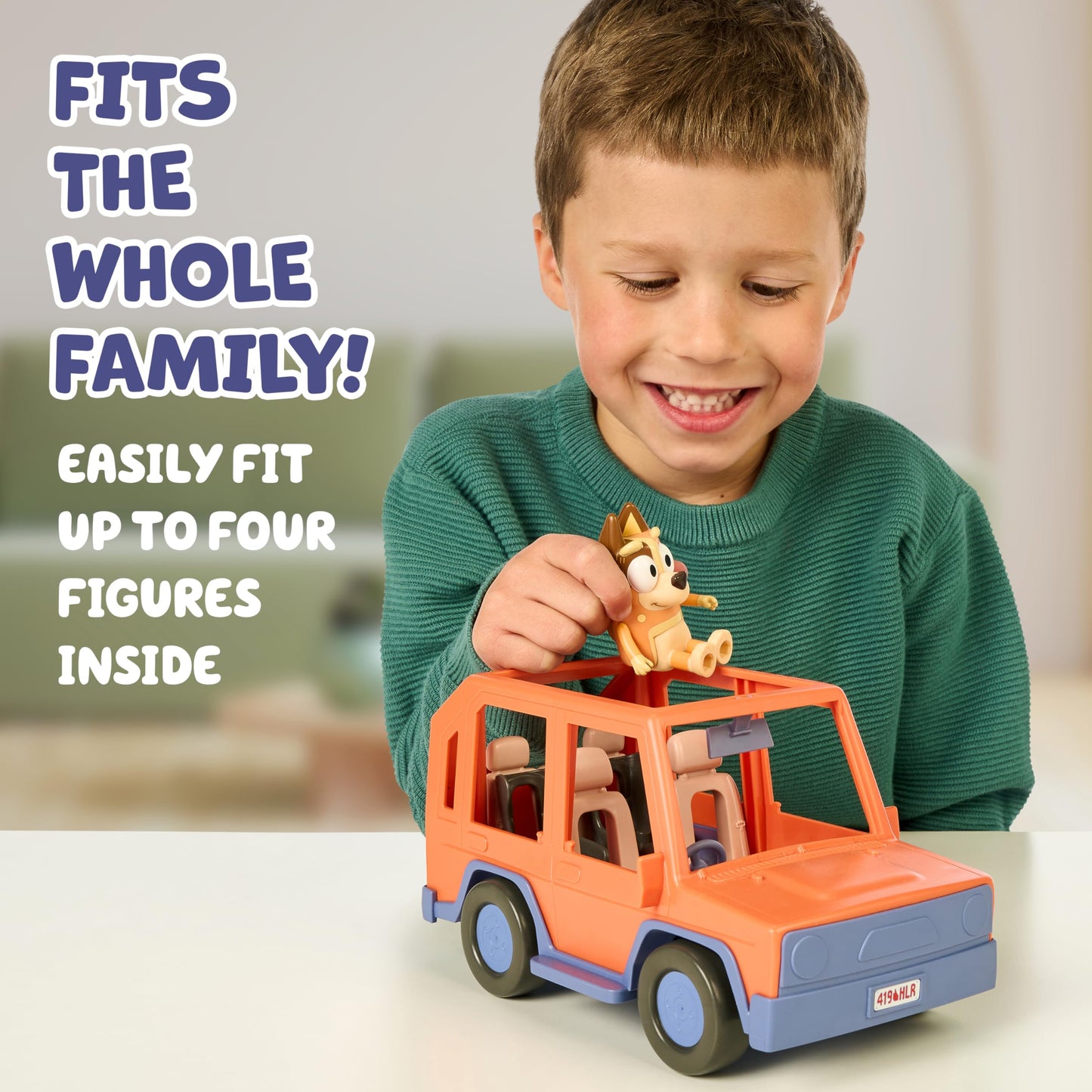 Bluey Heeler Family Road Trip Big Car Toy, Articulated, Customizable Interactive Toddler Toy Car with 2.5” Chilli Figure, Toddler Cars for Ages 3+