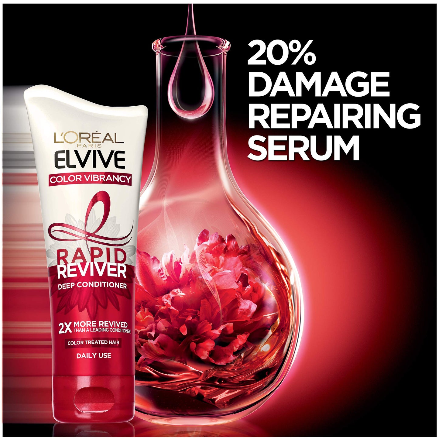 L’Oréal Paris Elvive Color Vibrancy Rapid Reviver Deep Conditioner, for Color-Treated Hair, Repairs Damage with Serum & Antioxidants, 6 oz